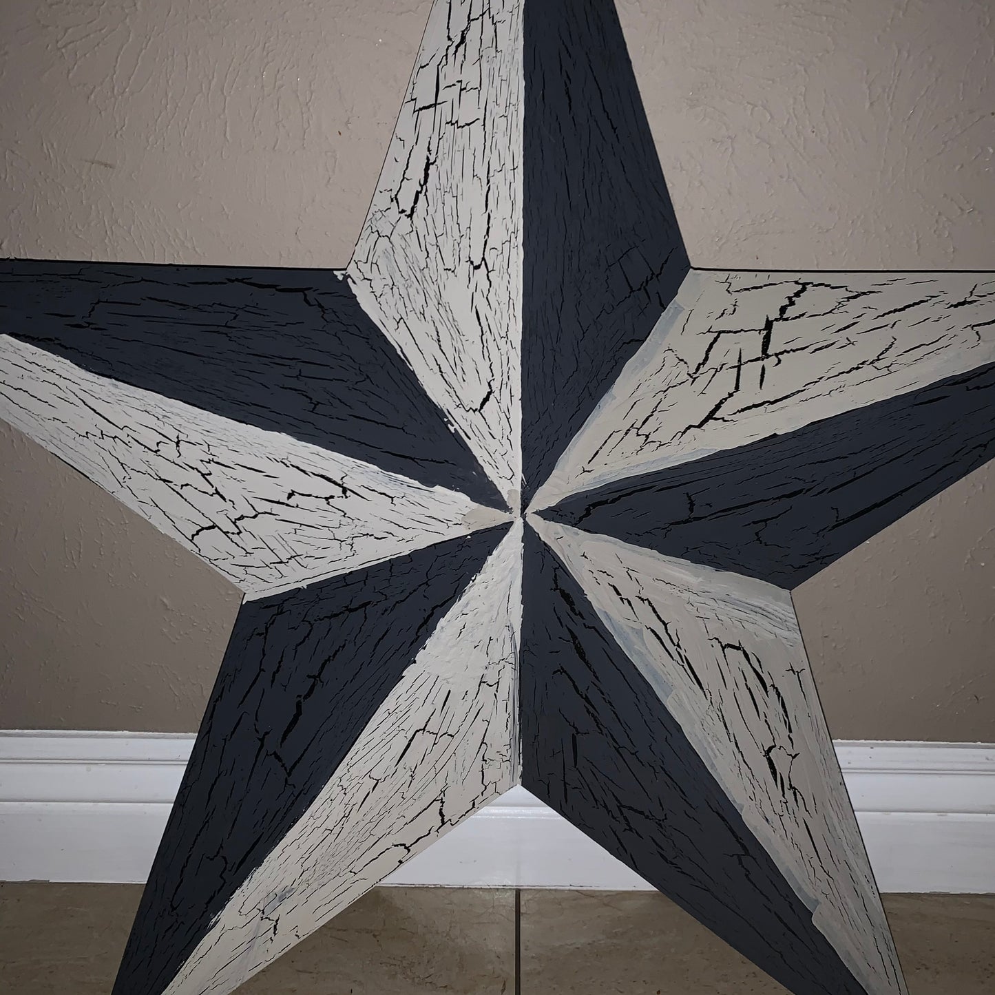 CRACKLE STYLE BEIGE & BLACK METAL BARN STAR METAL WALL ART WESTERN HOME DECOR RUSTIC NEW