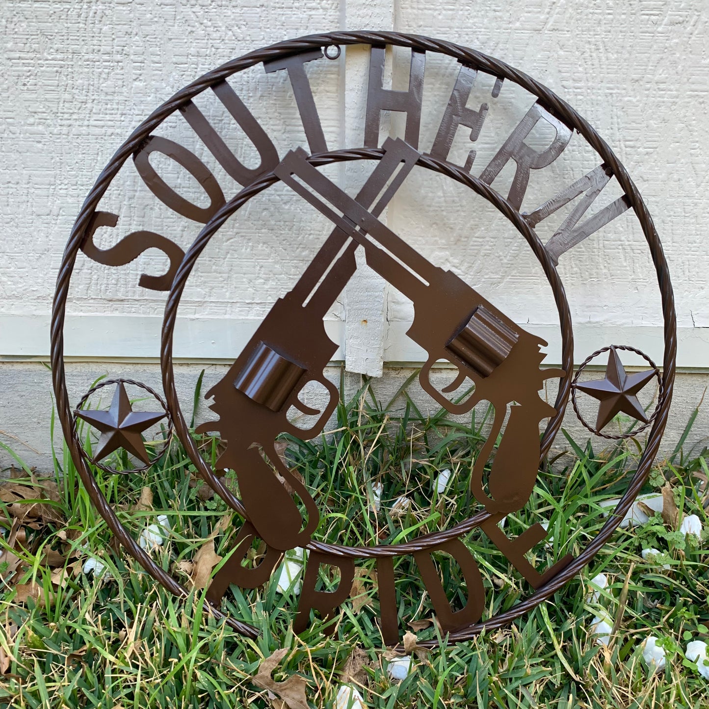 #SI_XL2132 SOUTHERN PRIDE 24" GUNS PISTOLS BROWN METAL WALL ART WESTERN HOME DECOR NEW