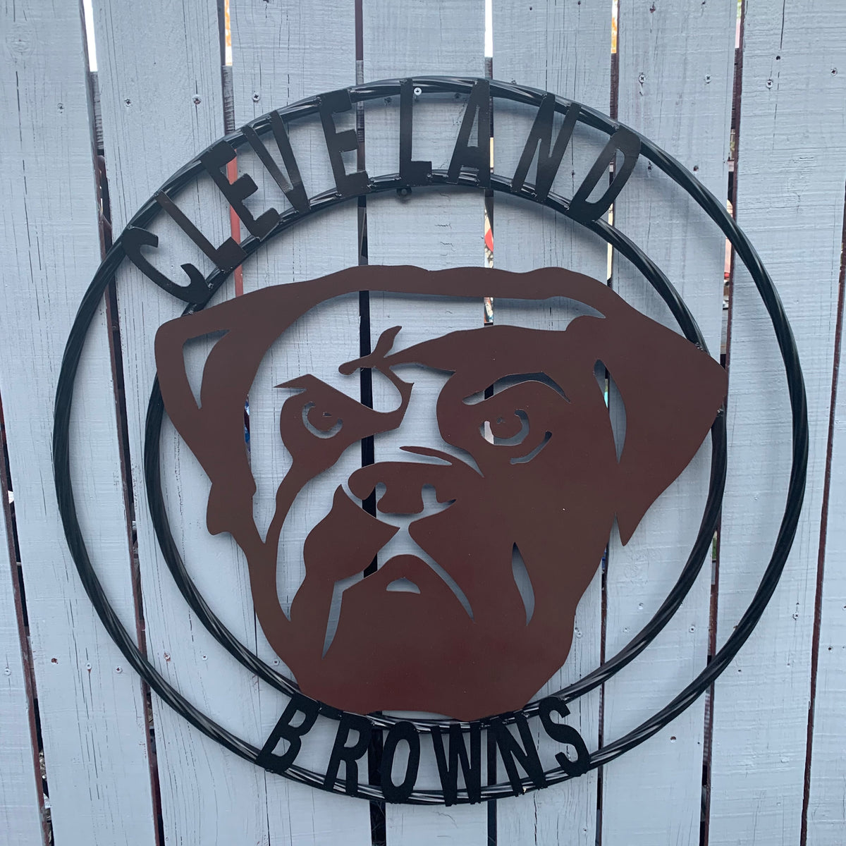 CLEVELAND BROWNS METAL CUSTOM VINTAGE CRAFT ART HANDMADE RUSTIC BROWN