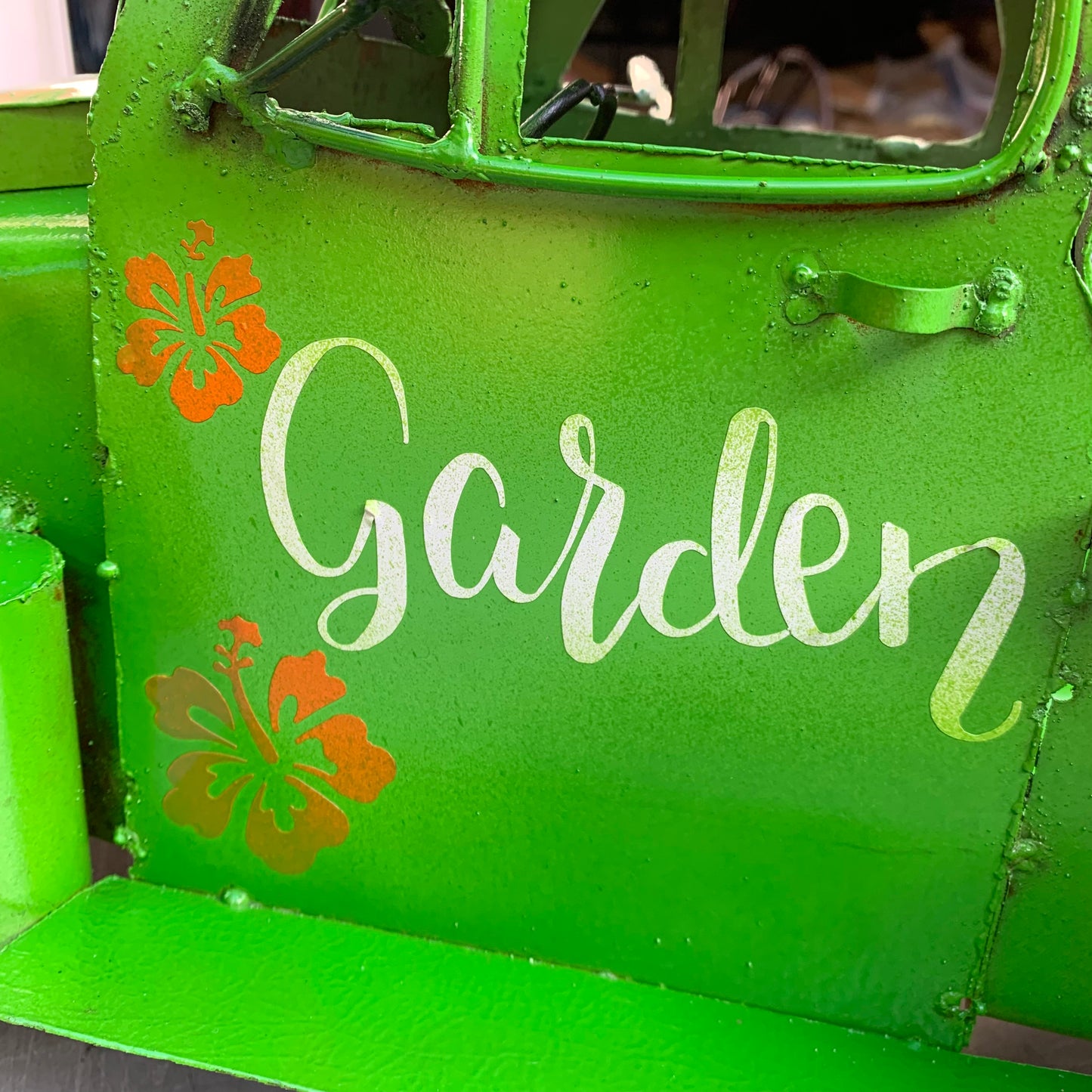GARDEN GREEN 20" PICKUP TRUCK METAL ART GARDEN FIGURINE OUTDOOR & INDOOR GARDEN WESTERN HOME DECOR HANDMADE NEW SIZE 20"L x 10"W x 12" H #EH12523