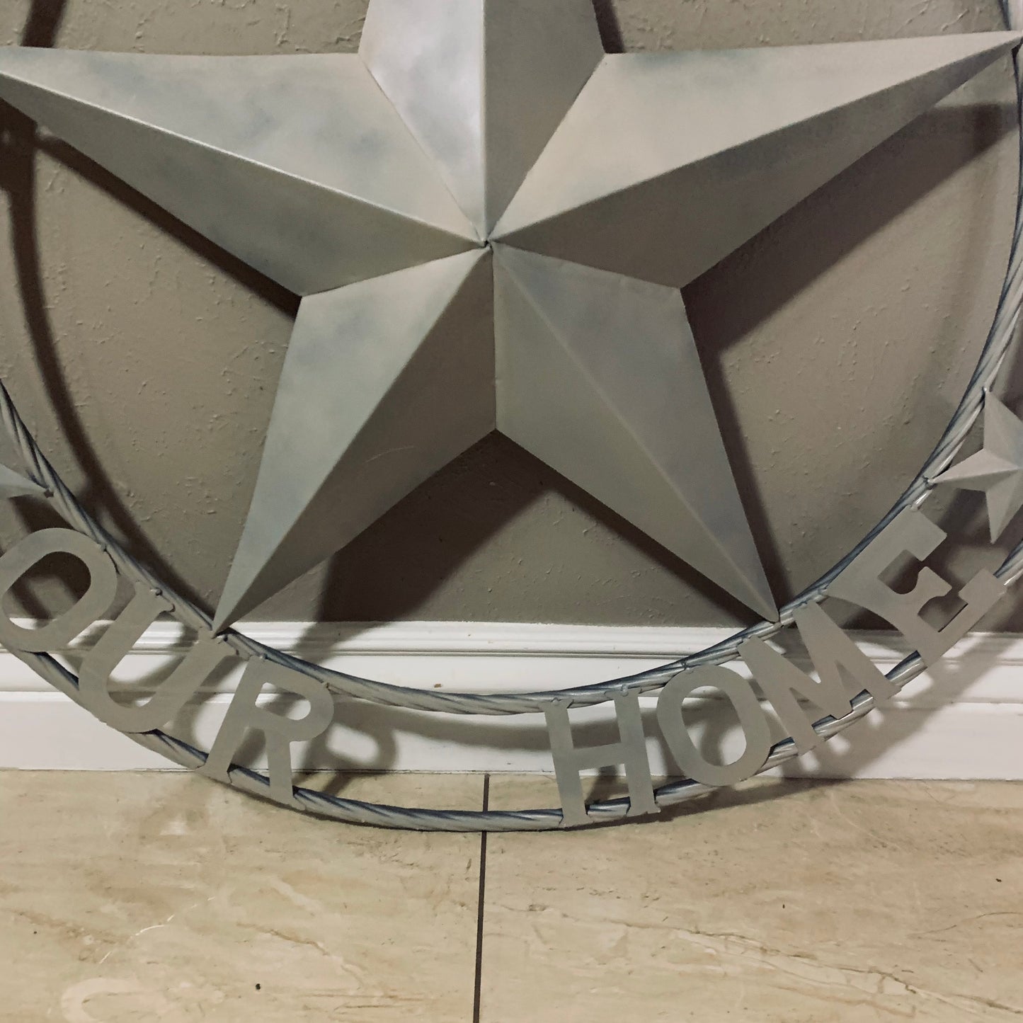 GOD BLESS OUR HOME RUSTIC BEIGE BARN METAL STAR ROPE RING WALL ART WESTERN HOME DECOR HANDMADE NEW #EH11686