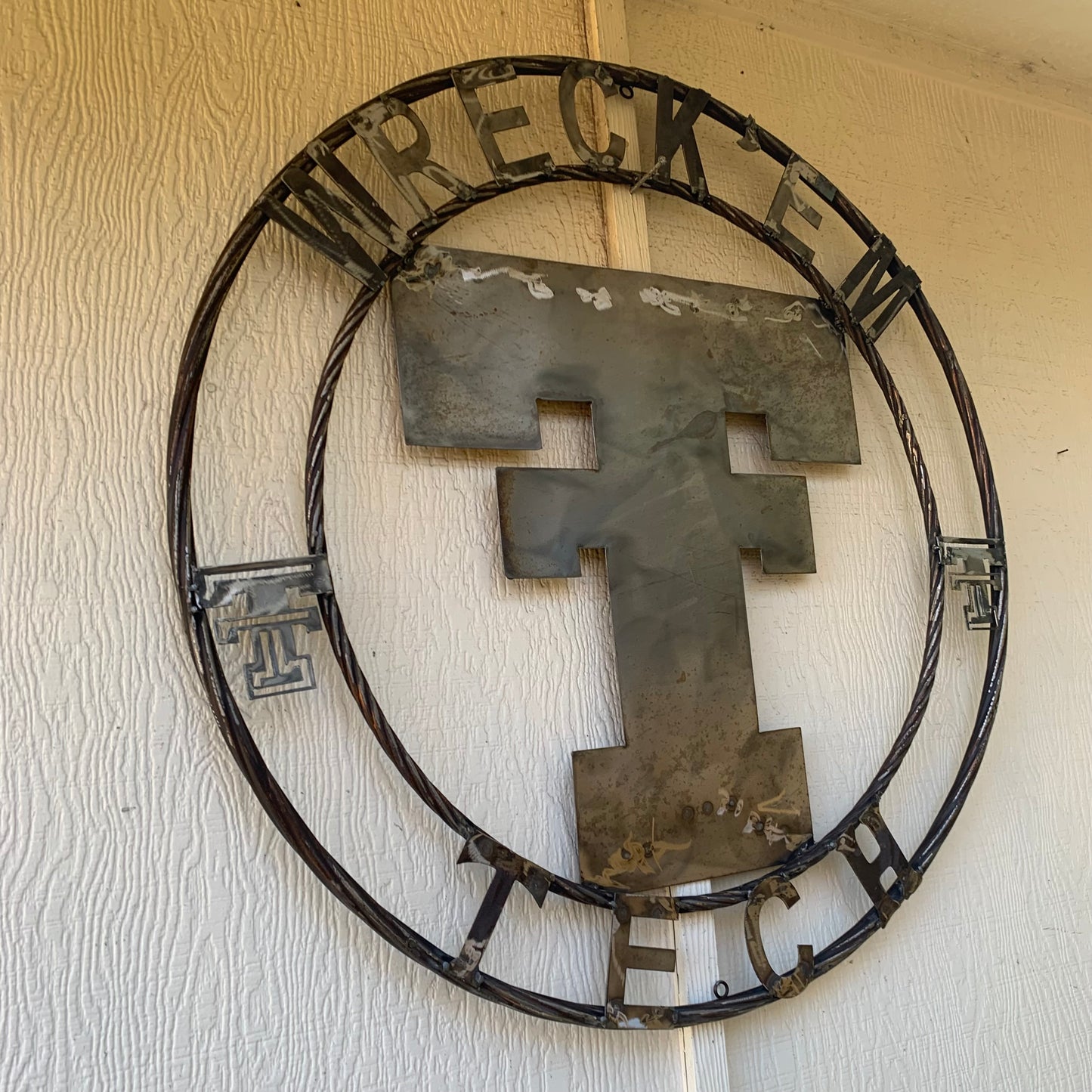 12",18",24",32",36" WRECKEM TEXAS TECH RAW METAL CUSTOM VINTAGE CRAFT METAL TEAM SIGN HANDMADE