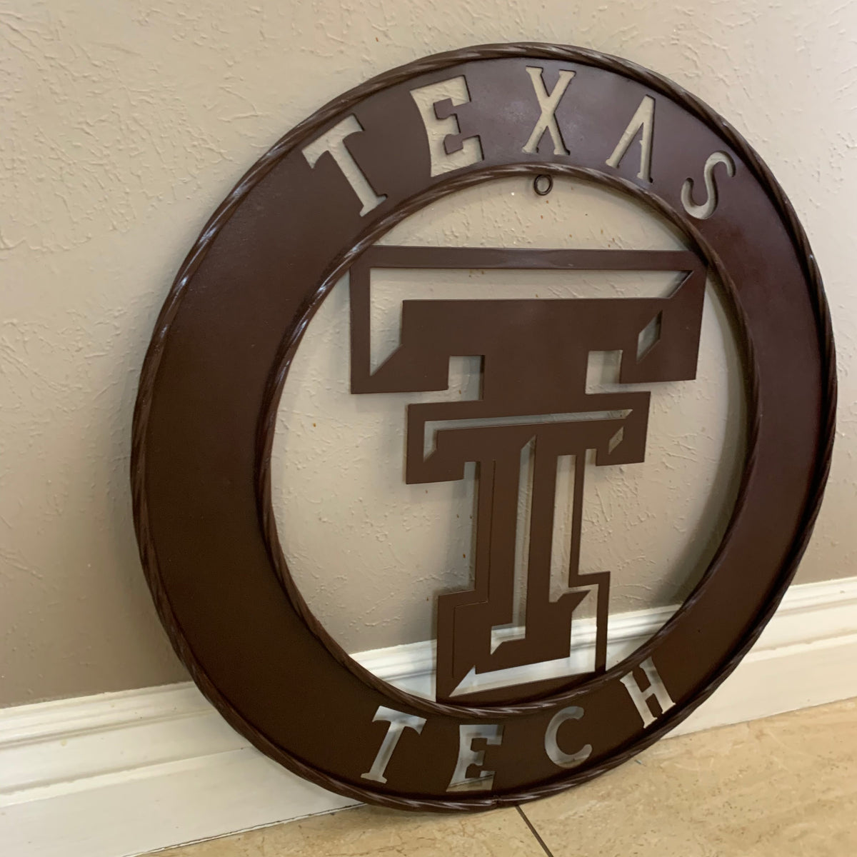 12", 18", 24", 32" TEXAS TECH BROWN WIDE BAND DISC RING CUSTOM METAL VINTAGE CRAFT SIGN HANDMADE TO ORDER