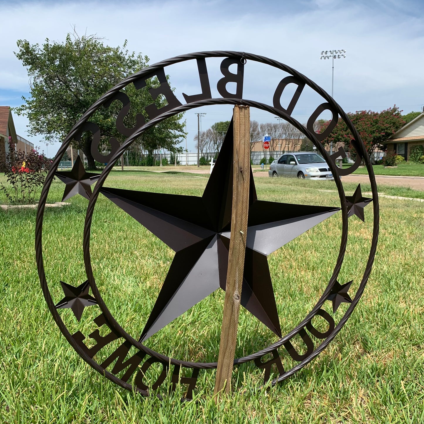 GOD BLESS OUR HOME BARN STAR METAL LONE STAR TWISTED ROPE RING WESTERN HOME DECOR HANDMADE #EH11040
