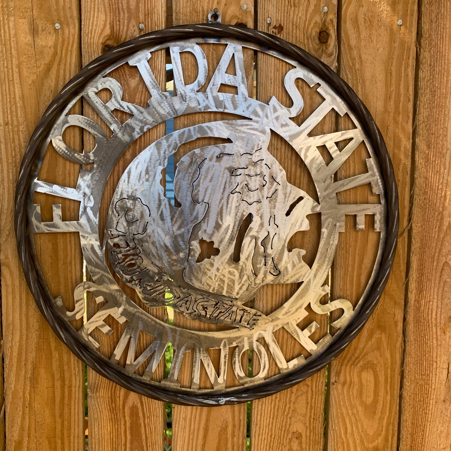 FSU FLORIDA STATE SEMINOLES INDIAN CUSTOM RAW METAL VINTAGE CRAFT TEAM SIGN HANDMADE