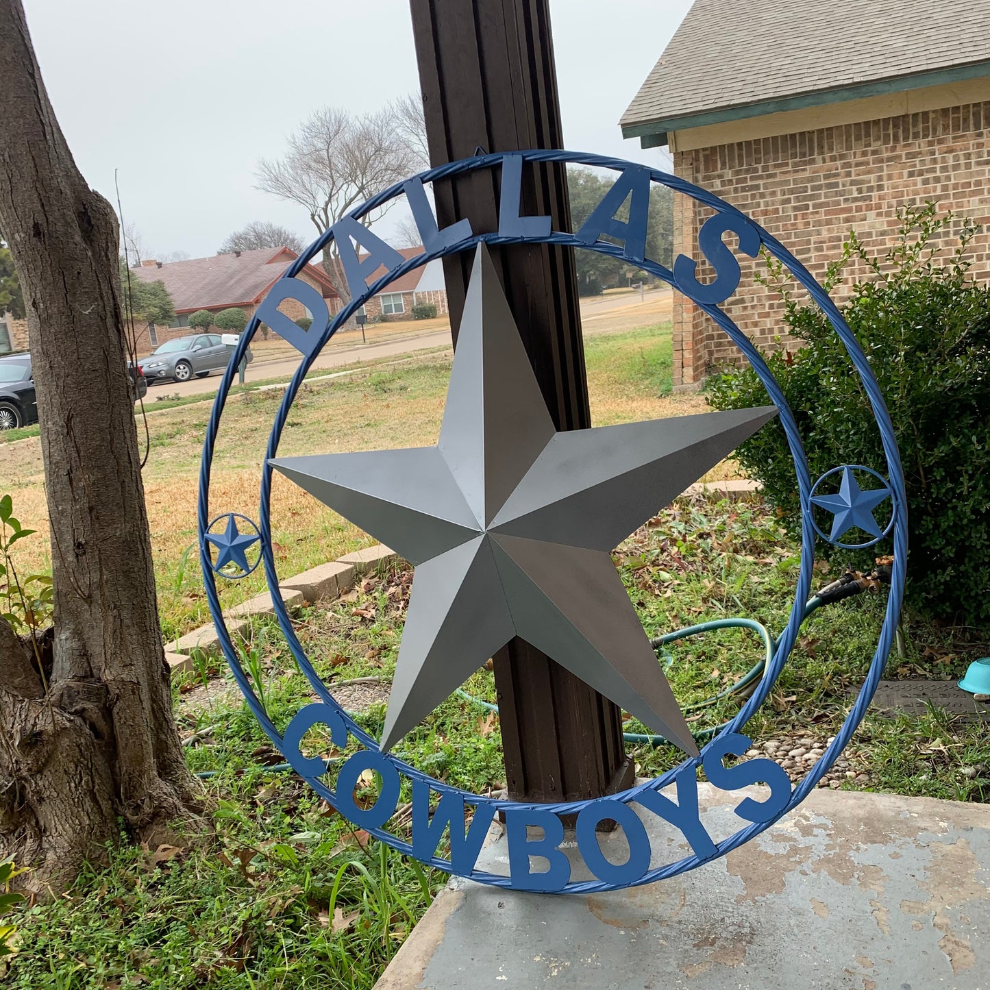 DALLAS COWBOYS SILVER & LIGHT BLUE BARN STAR CUSTOM VINTAGE METAL LONE STAR ART WESTERN HOME DECOR SIZE:24",32",36",40",42",44",46",50"