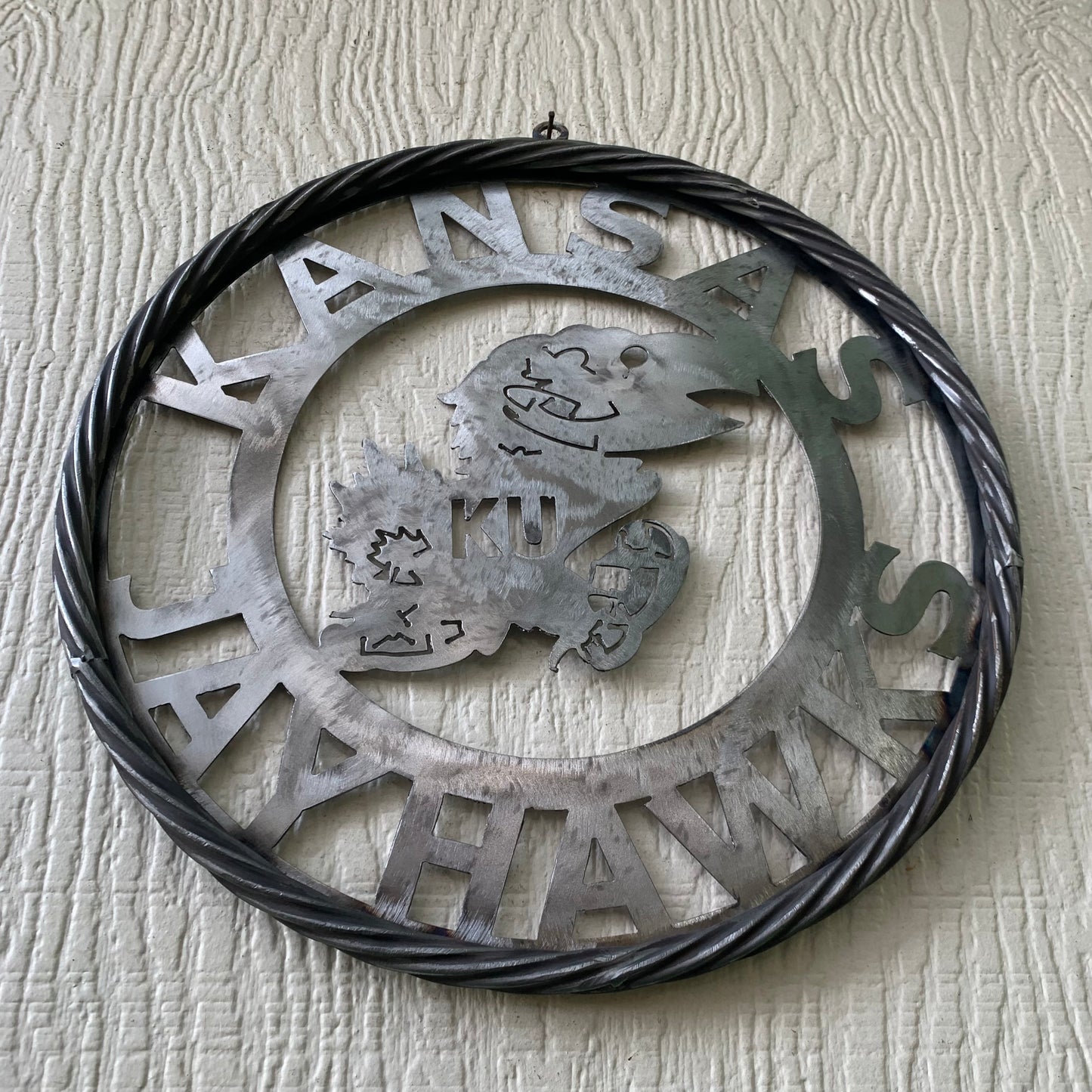 KANSAS JAYHAWKS RAW METAL CUSTOM VINTAGE CRAFT WALL ART TEAM SIGN HANDMADE