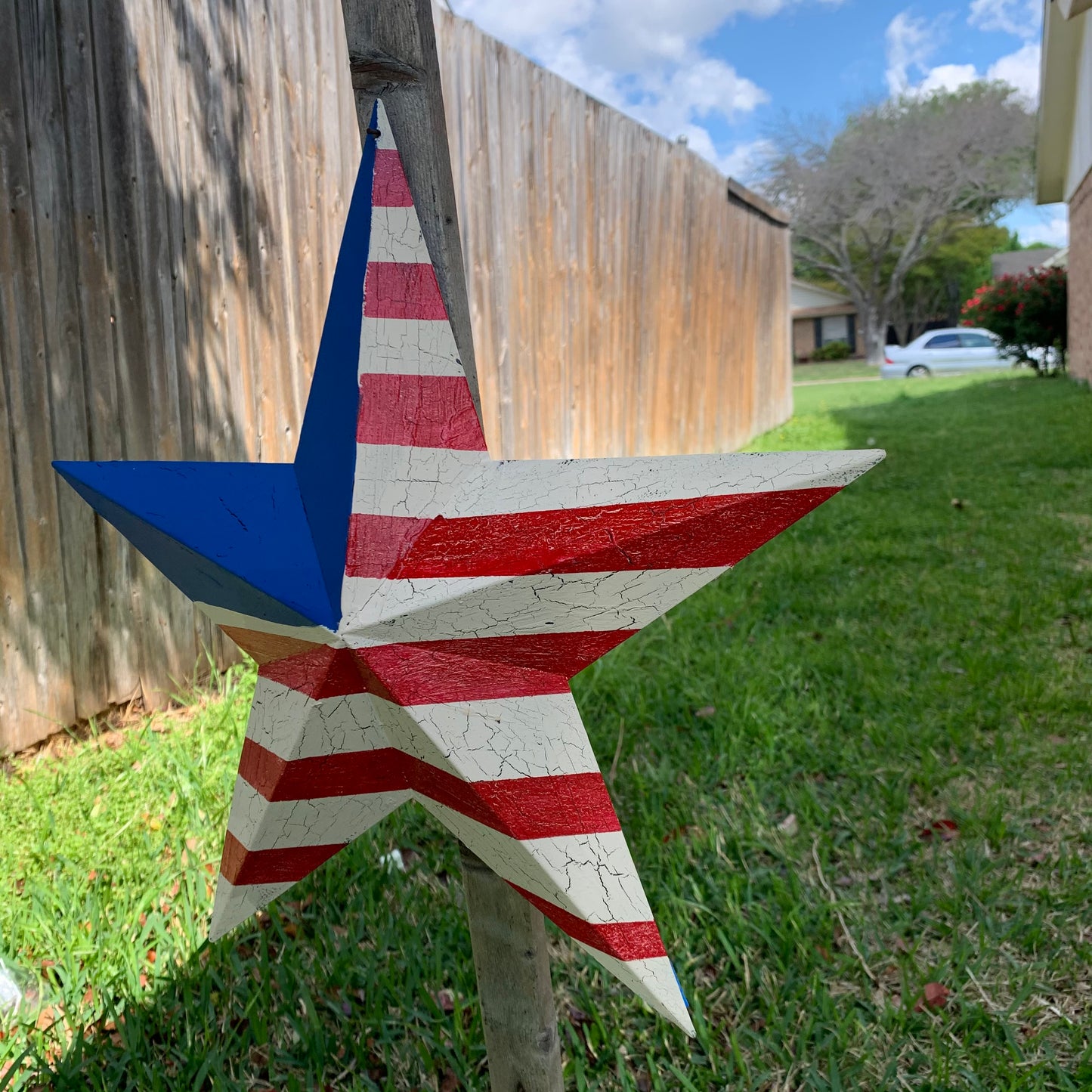 CRACKLE STAR RED WHITE BLUE Metal Wall Art Western Home Decor Handmade 9",12",16",24",30",34",36"