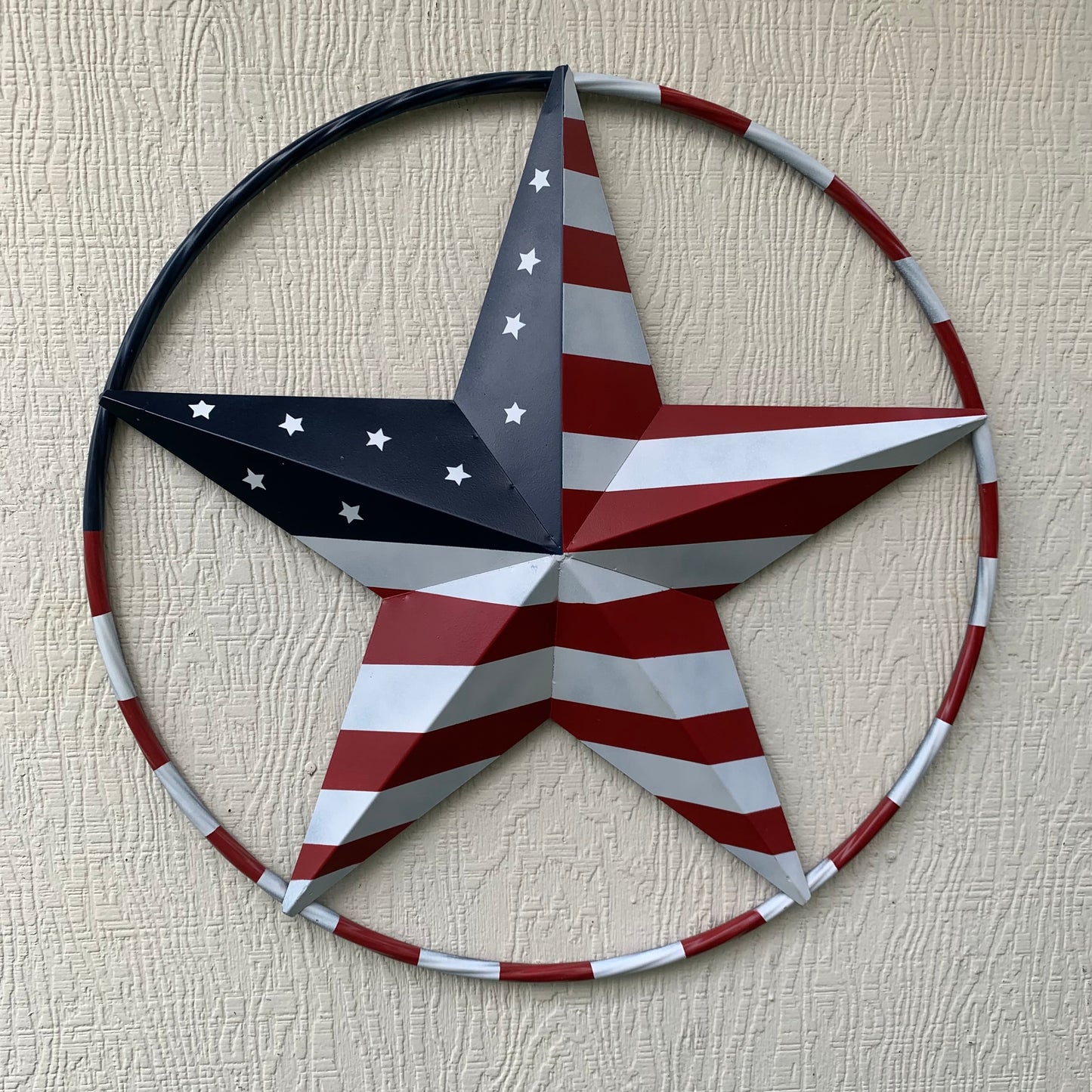 USA FLAG STAR AMERICAN FLAG METAL3D TWIST ROPE RING RED WHT BLUE WESTERN HOME DECOR HANDMADE #EH11925, 12",24",36",48"