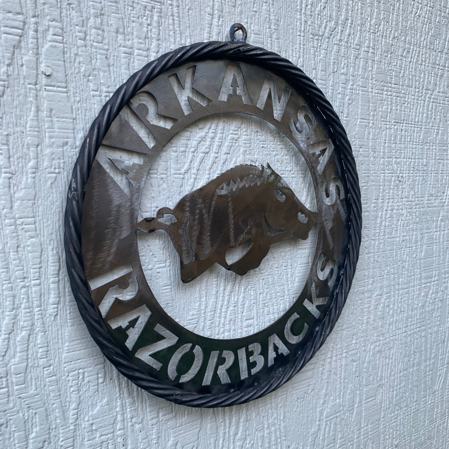 12", 18", 24", 32" ARKANSAS RAZORBACKS CUSTOM RAW METAL VINTAGE CRAFT WIDE BAND RING TEAM SIGN HANDMADE