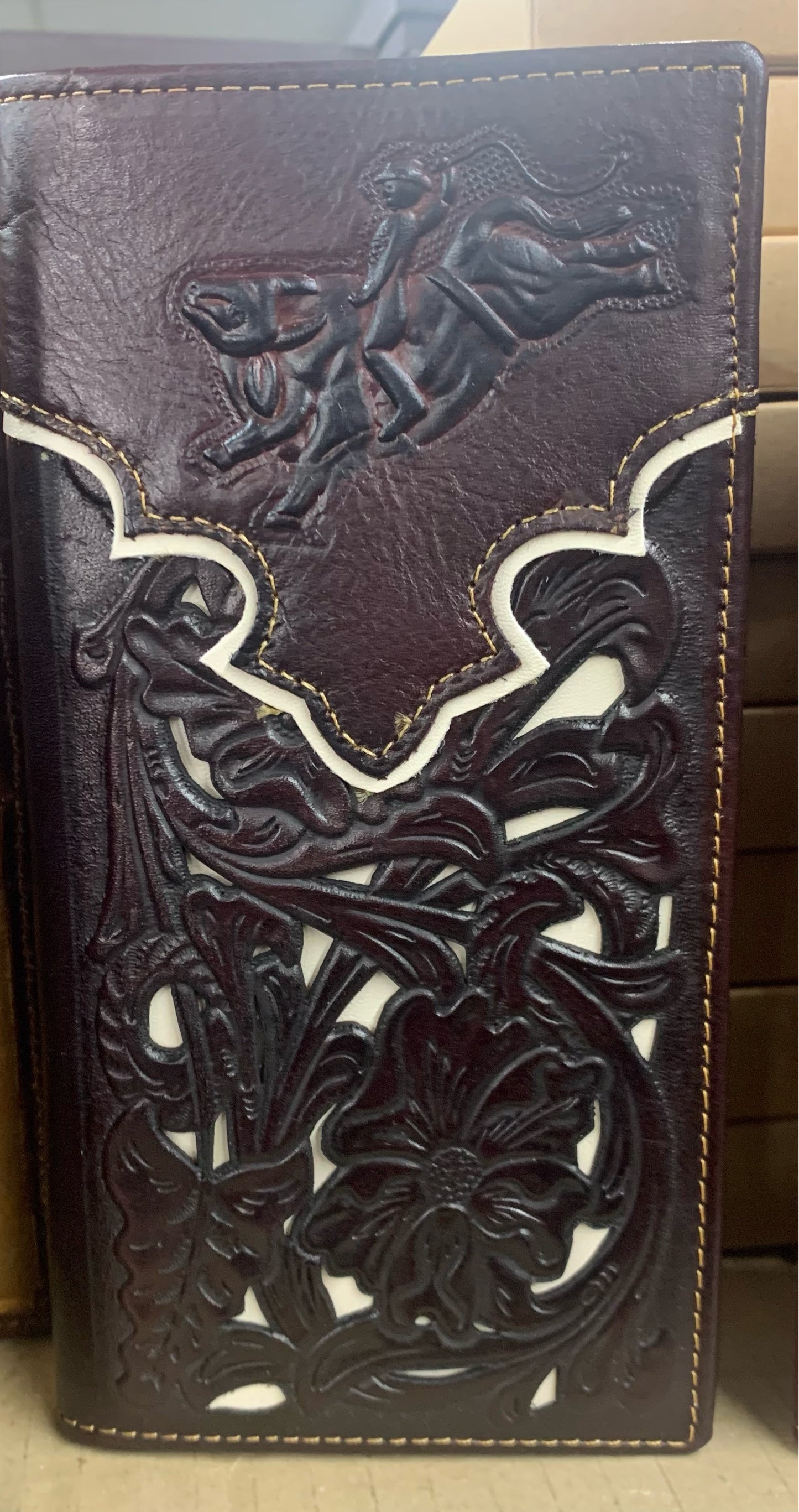 GENUINE LEATHER WESTERN CHECKBOOK MEN'S WALLET WESTERN FASHION