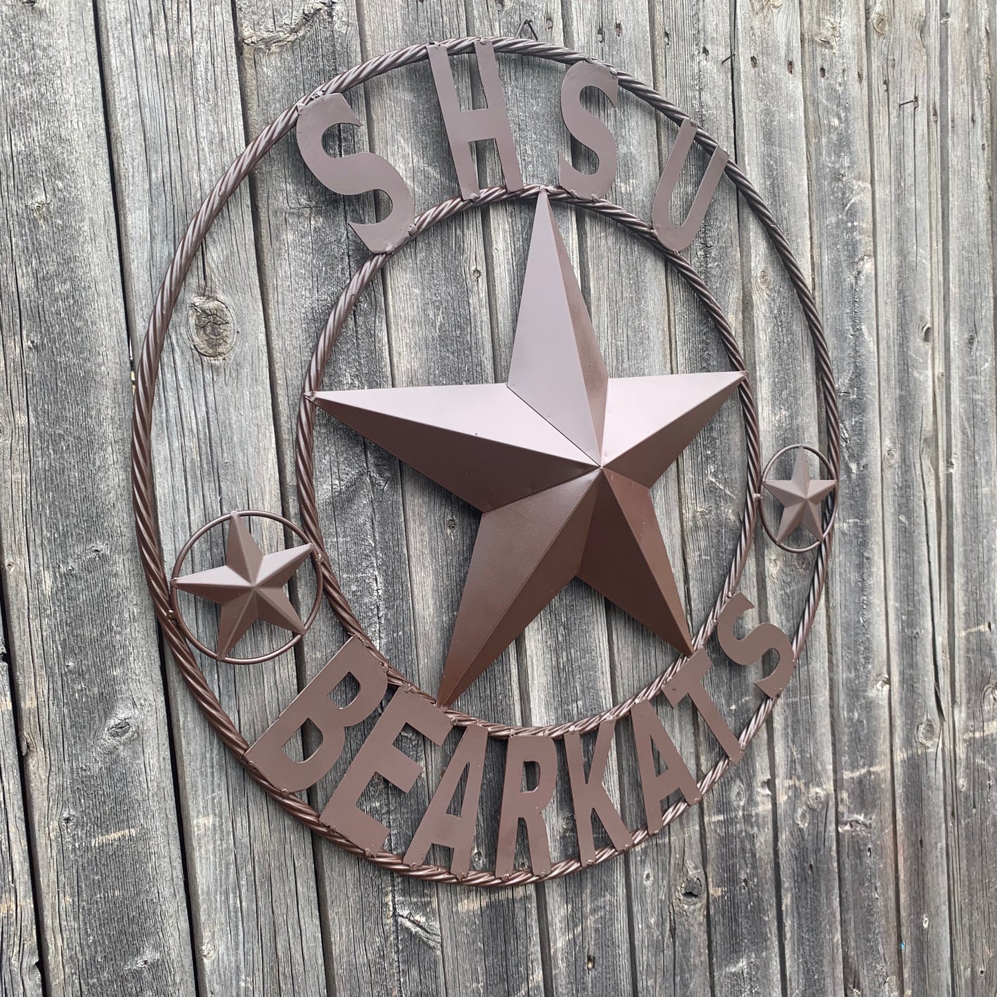24",32" SHSU SAM HOUSTON BEARKATS RUSTIC BROWN METAL CUSTOM VINTAGE CRAFT RUSTIC BROWN TEAM STAR HANDMADE