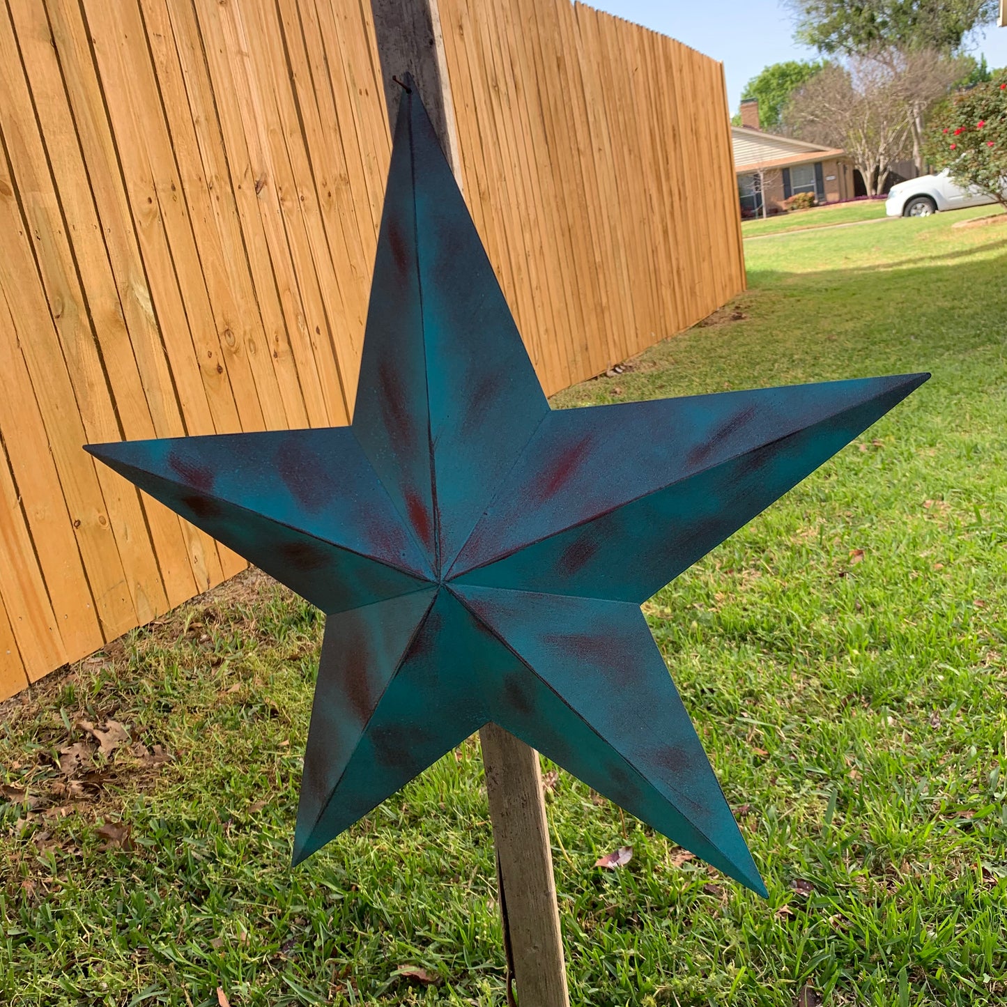 #EH10480 TURQUOISE DISTRESSED TWO TONE BARN STAR METAL ART WESTERN HOME DECOR HANDMADE NEW