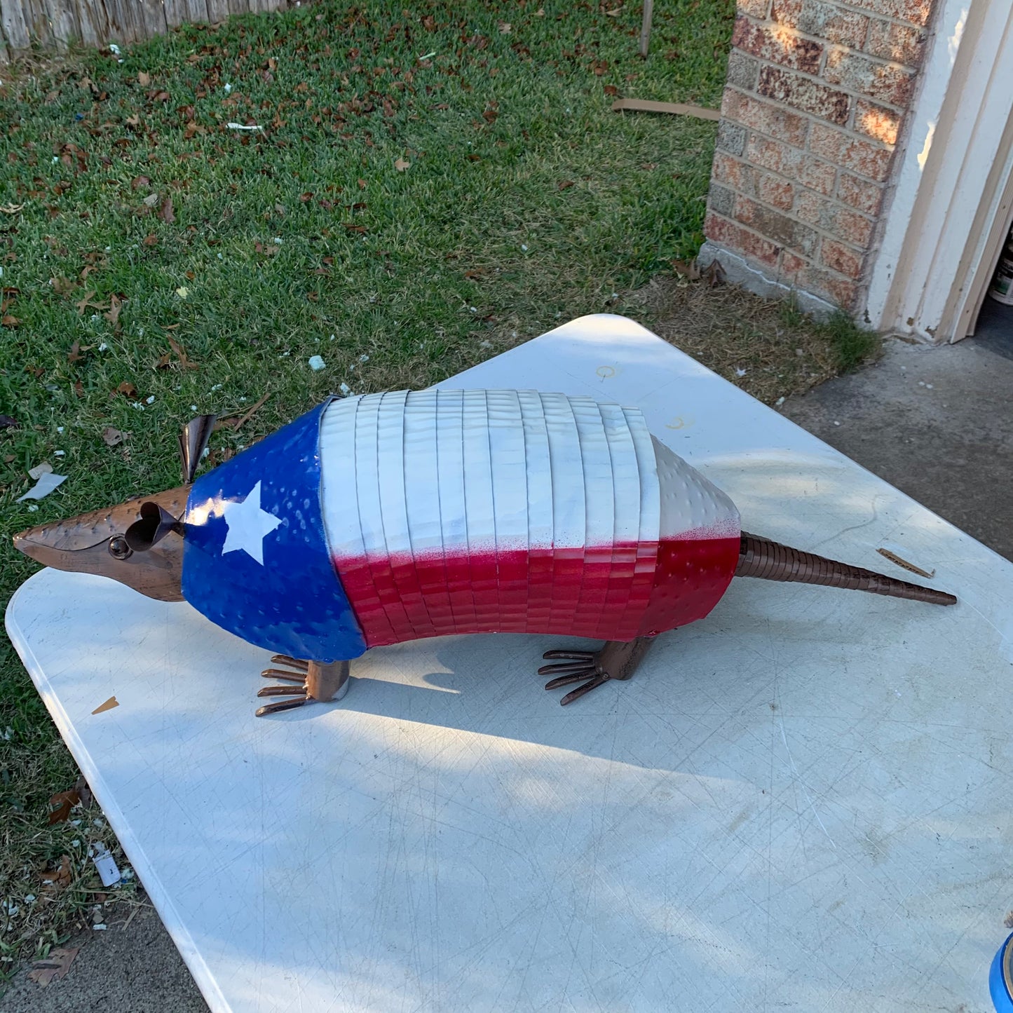 TEXAS FLAG ARMADILLO GARDEN ANIMAL SCULPTURE YARD ART METAL DECOR ORNAMENT PATRIOTIC DECOR HANDMADE #EH12220 30",22",14",10"