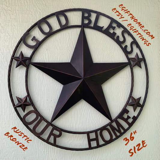 GOD BLESS OUR HOME BARN STAR METAL LONE STAR TWISTED ROPE RING WESTERN HOME DECOR HANDMADE #EH11040