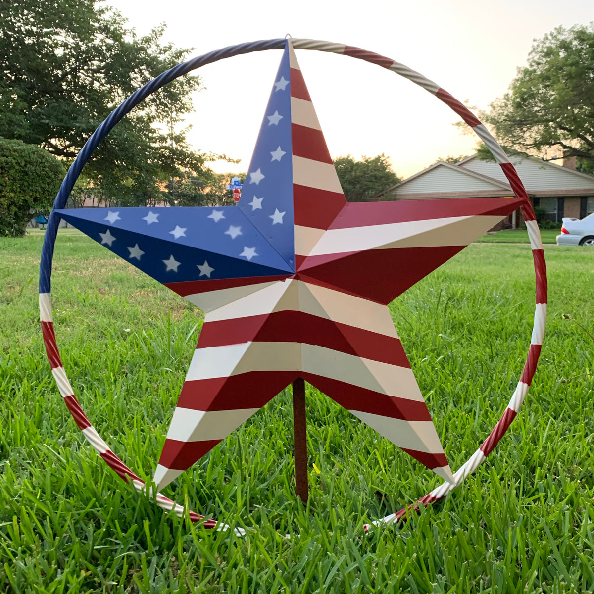 USA AMERICANA FLAG STAR METAL RED WHT BLUE STAR WESTERN HOME DECOR HANDMADE 12",16",24",32"36",38",40",48"