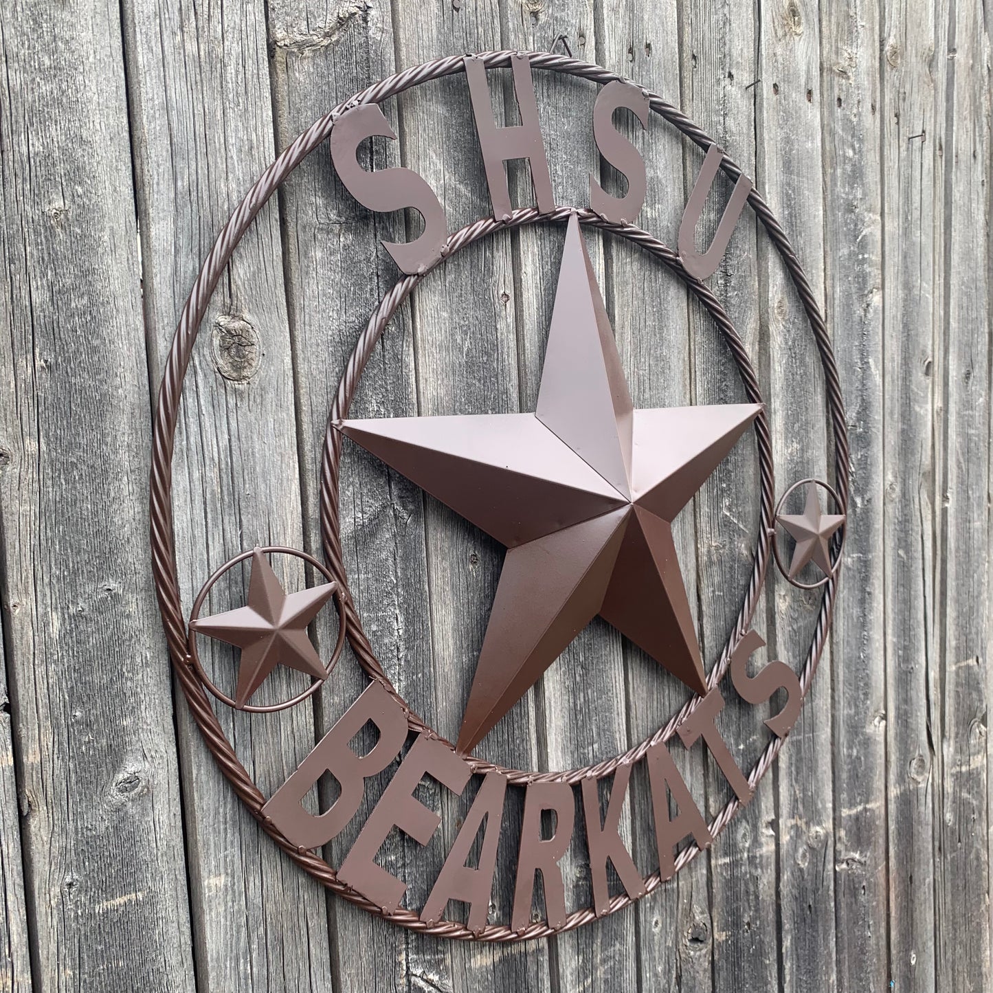 24",32" SHSU SAM HOUSTON BEARKATS RUSTIC BROWN METAL CUSTOM VINTAGE CRAFT RUSTIC BROWN TEAM STAR HANDMADE