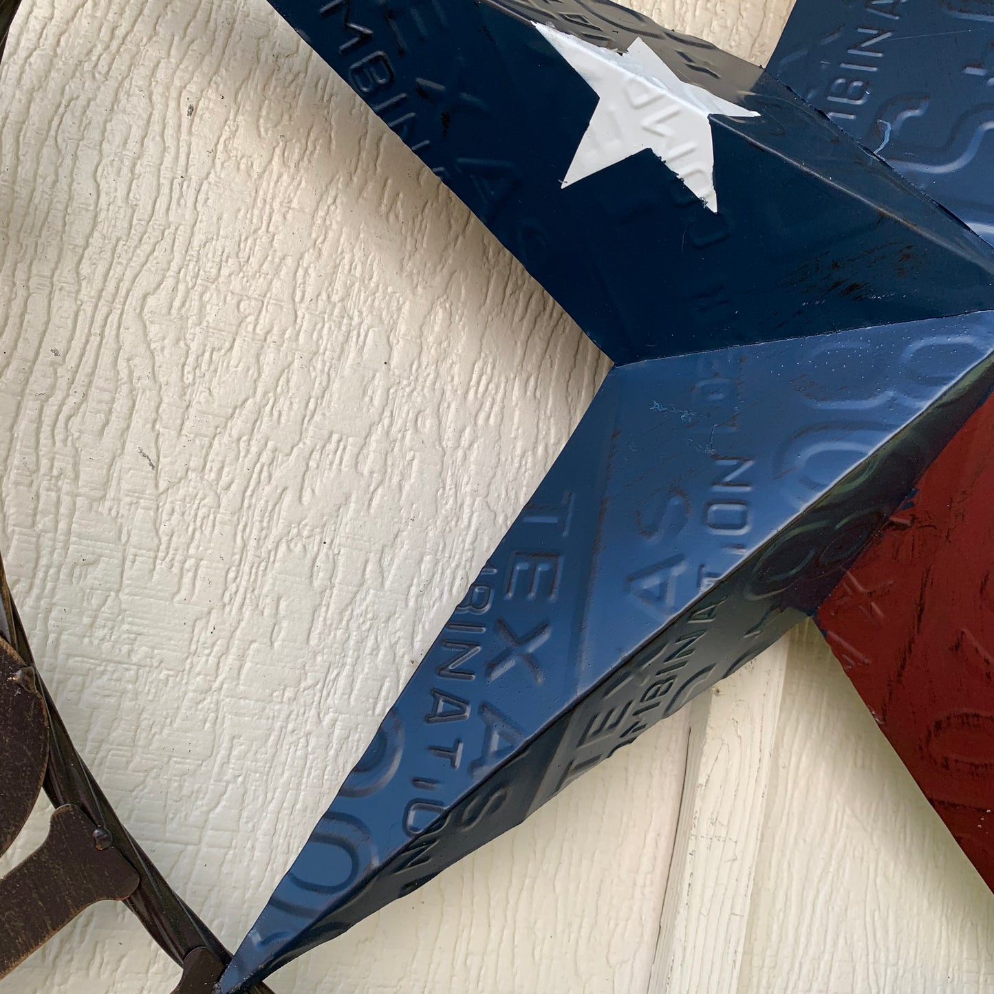 GOD BLESS OUR HOME LICENSE PLATE BARN METAL STAR ROPE RING WALL ART WESTERN HOME DECOR RED WHITE BLUE HANDMADE #EH12927
