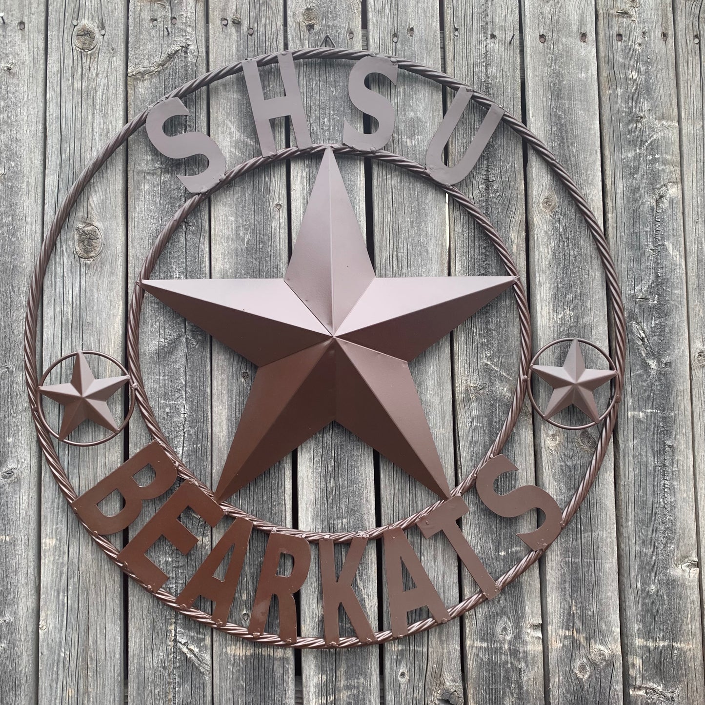 24",32" SHSU SAM HOUSTON BEARKATS RUSTIC BROWN METAL CUSTOM VINTAGE CRAFT RUSTIC BROWN TEAM STAR HANDMADE