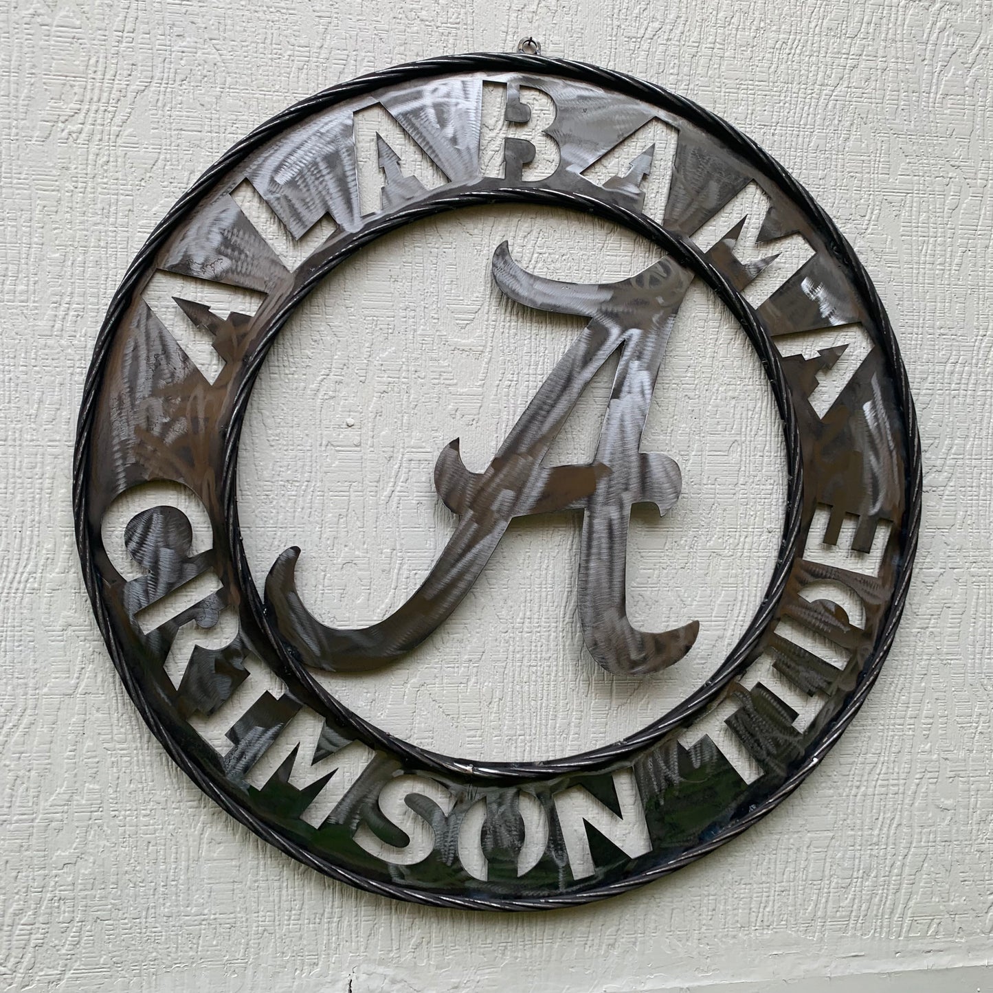 ALABAMA CRIMSON TIDE RAW METAL LASER CUT  WIDE BAND RING CUSTOM METAL VINTAGE TEAM CRAFT HANDMADE