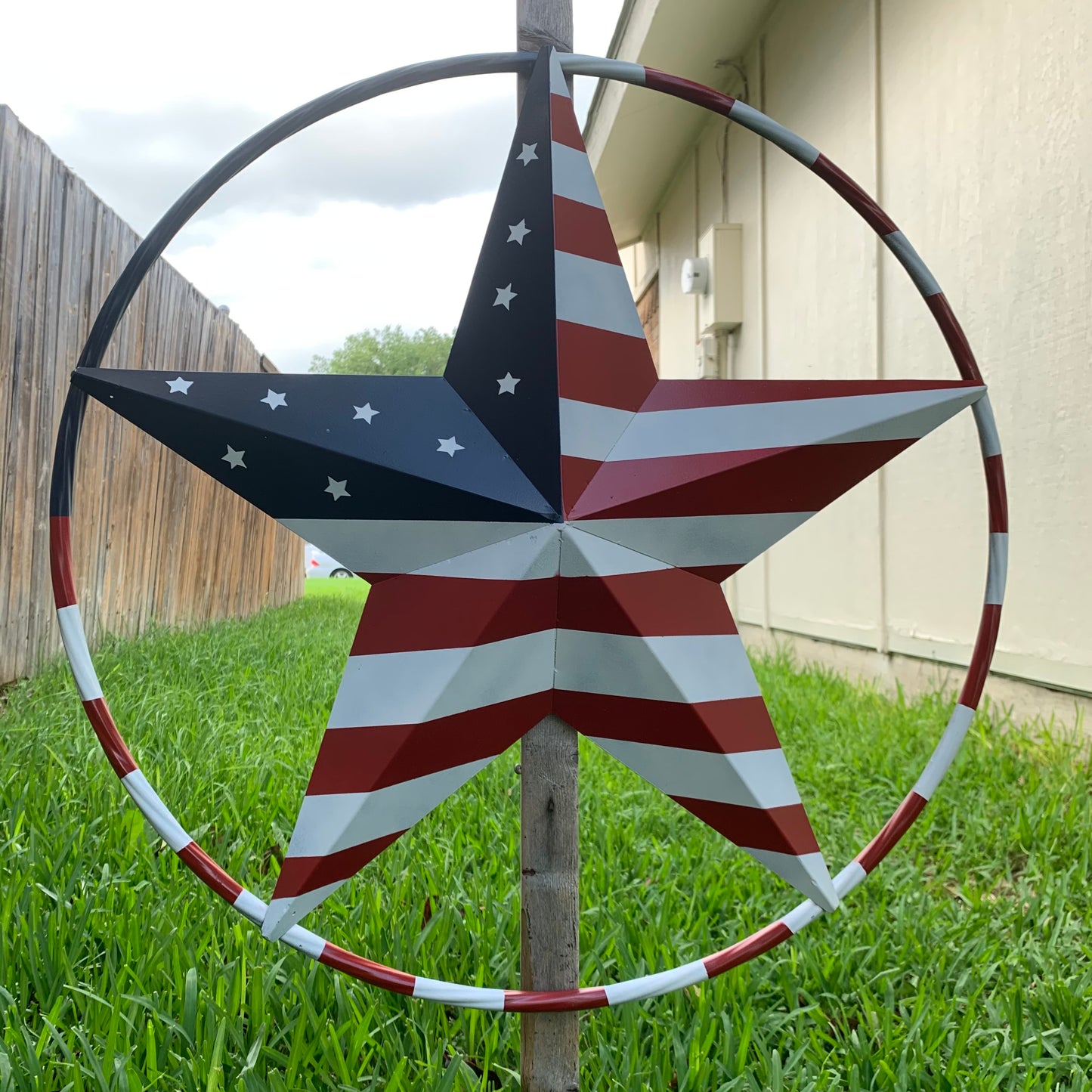 USA FLAG STAR AMERICAN FLAG METAL3D TWIST ROPE RING RED WHT BLUE WESTERN HOME DECOR HANDMADE #EH11925, 12",24",36",48"