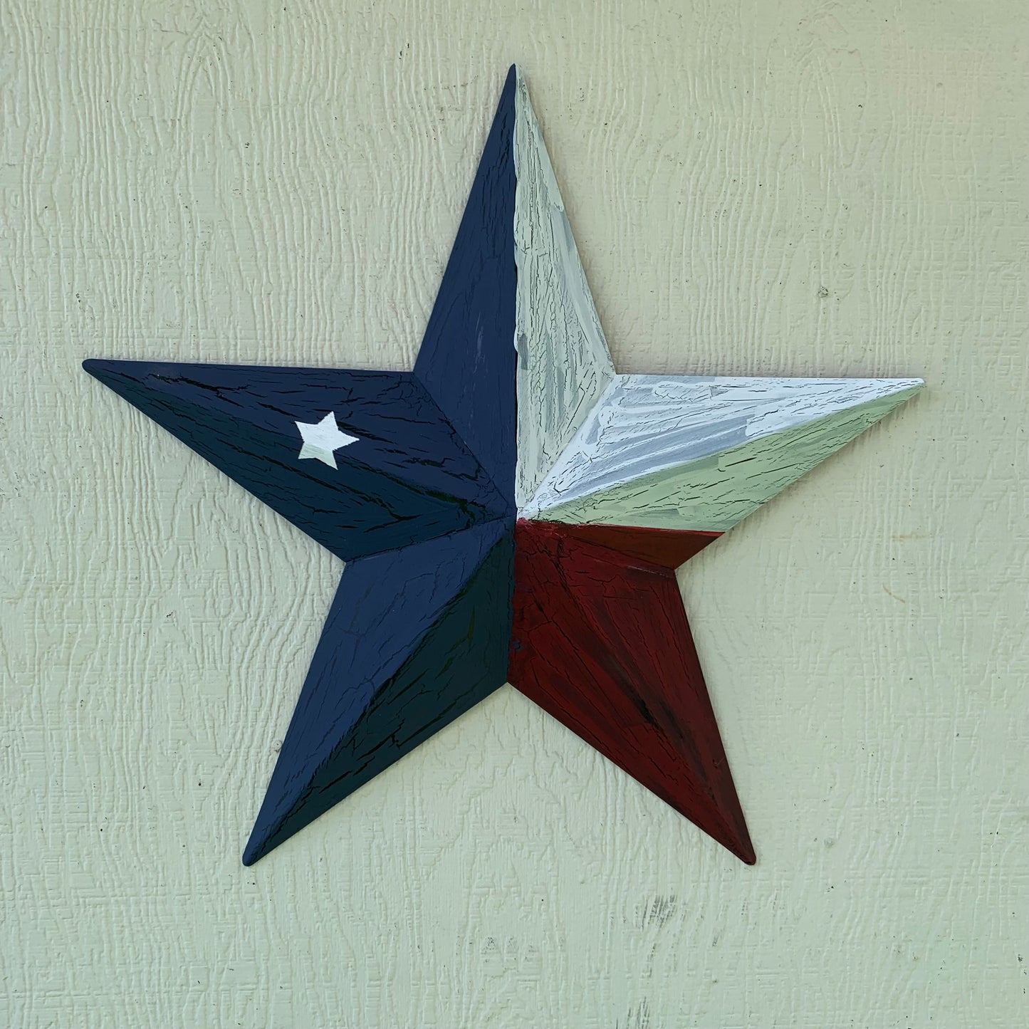 CRACKLE STYLE RED WHITE & BLUE METAL BARN STAR METAL WALL ART WESTERN HOME DECOR RUSTIC NEW