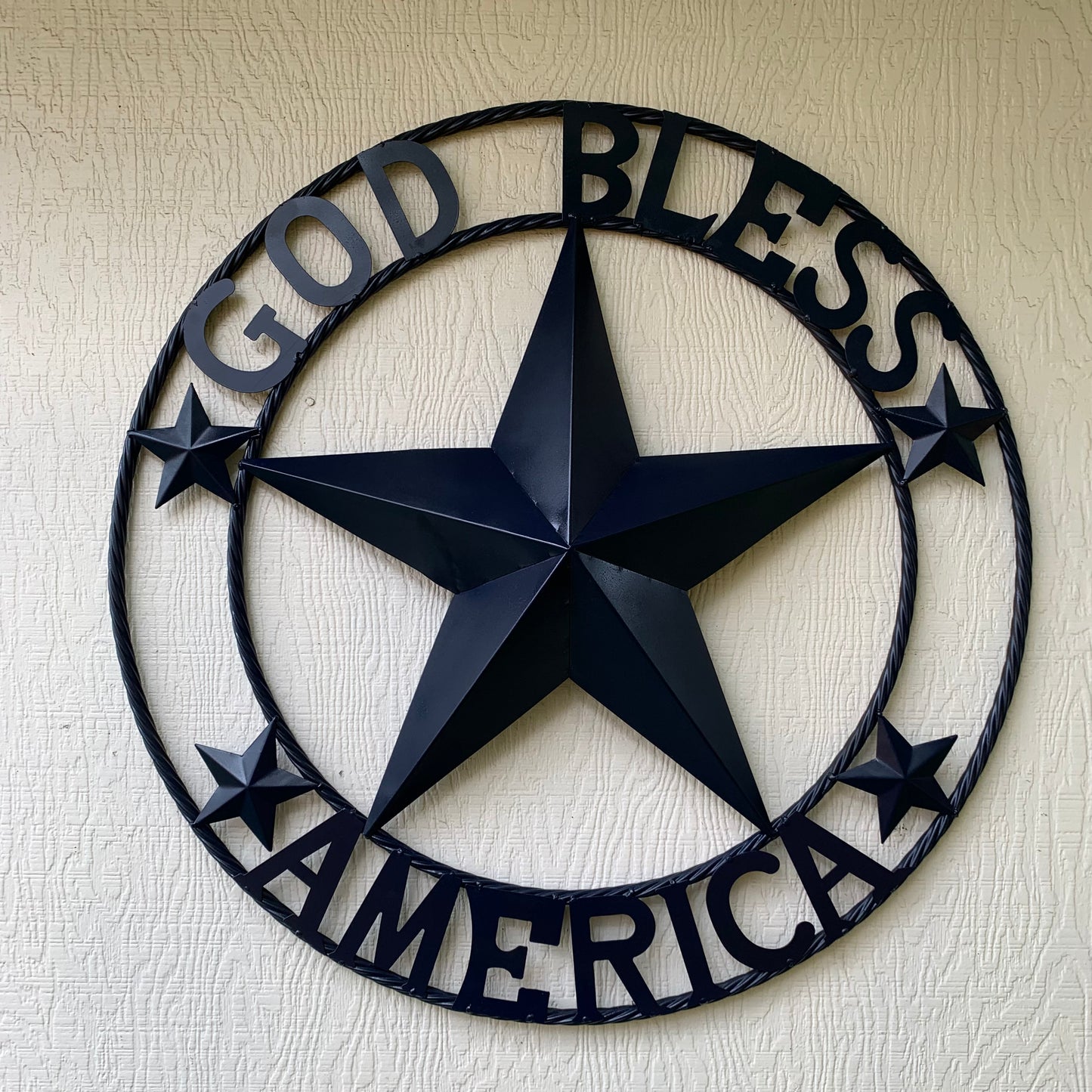 GOD BLESS AMERICA NAVY BLUE METAL BARN STAR RING ART WESTERN HOME DECOR NEW-#EH10131
