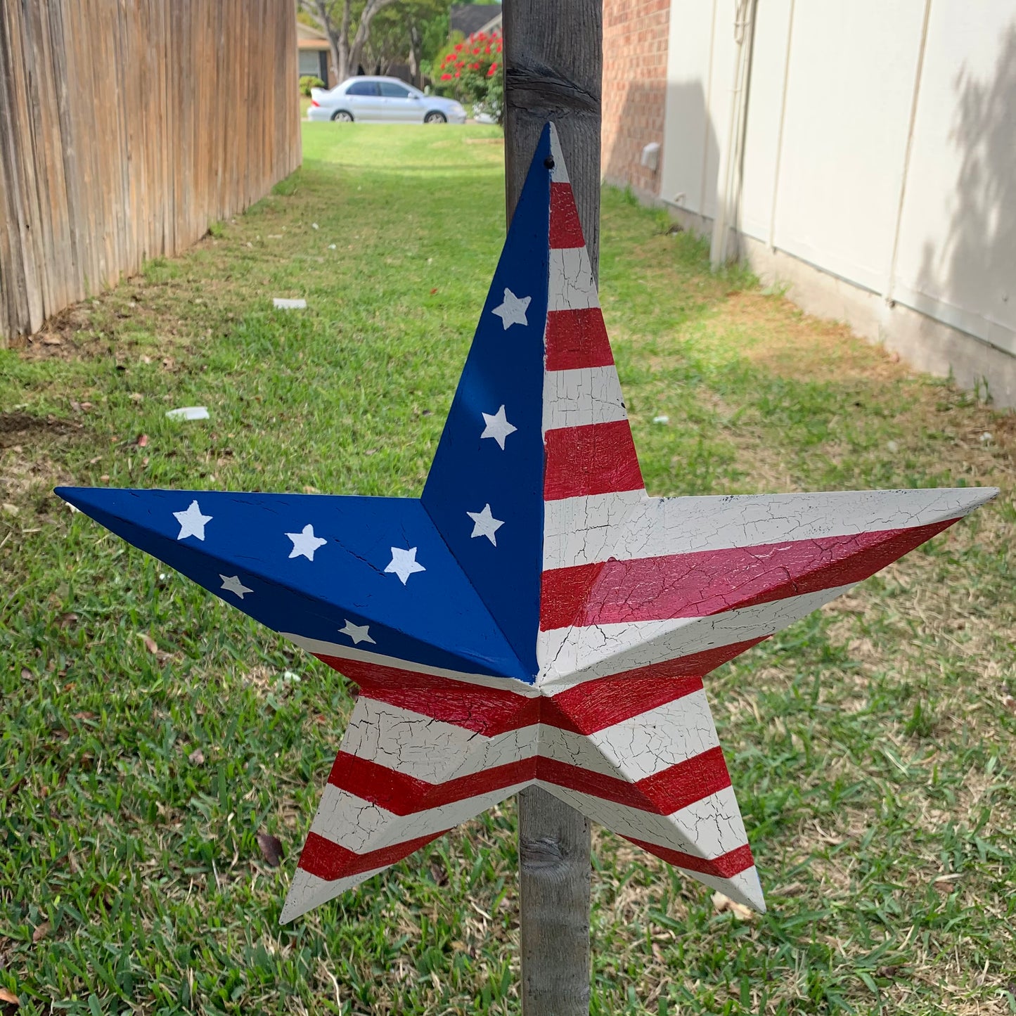 CRACKLE STAR RED WHITE BLUE Metal Wall Art Western Home Decor Handmade 9",12",16",24",30",34",36"
