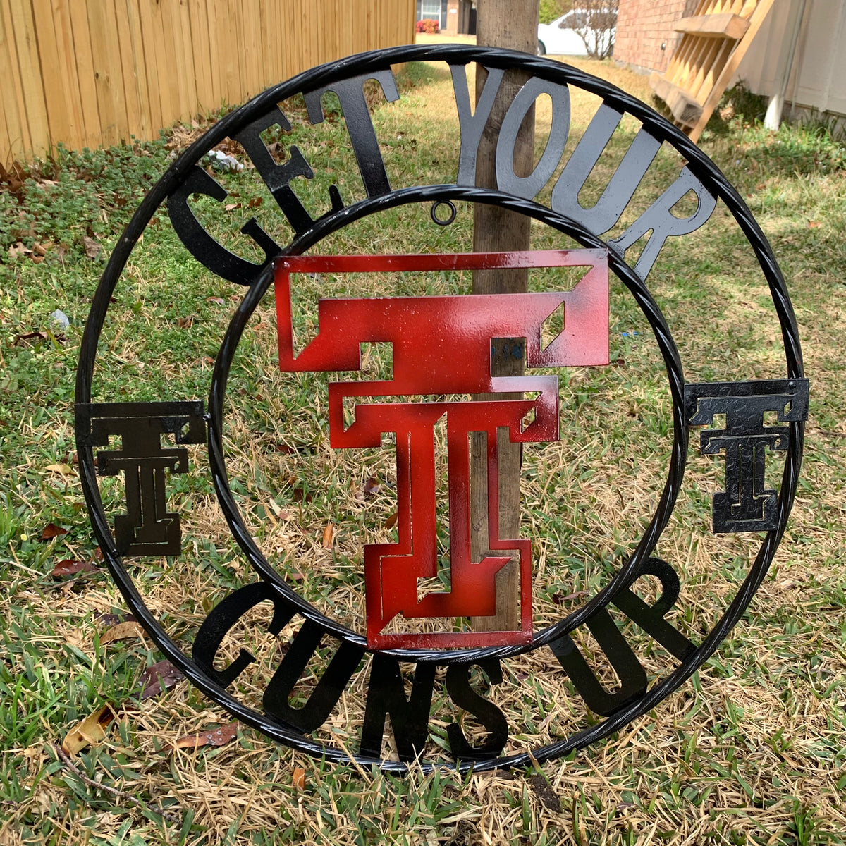 12", 18", 24", 32" GET YOUR GUNS UP TEXAS TECH CUSTOM METAL VINTAGE CRAFT TEAM SIGN