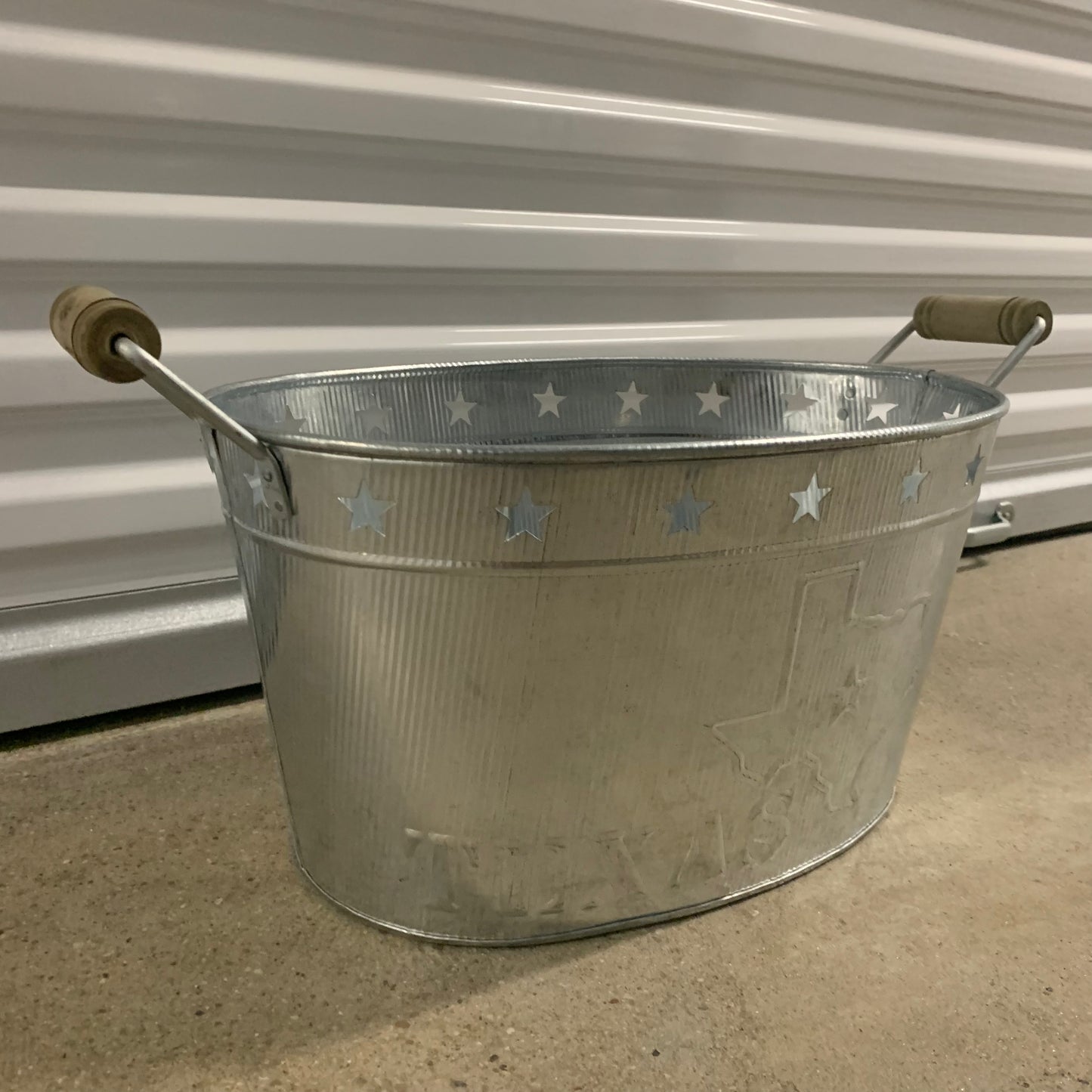 24" TEXAS BUCKET SILVER METAL OVAL TUB BEVERAGE HOLDER WESTERN HOME DECOR HANDMADE NEW #EH12495