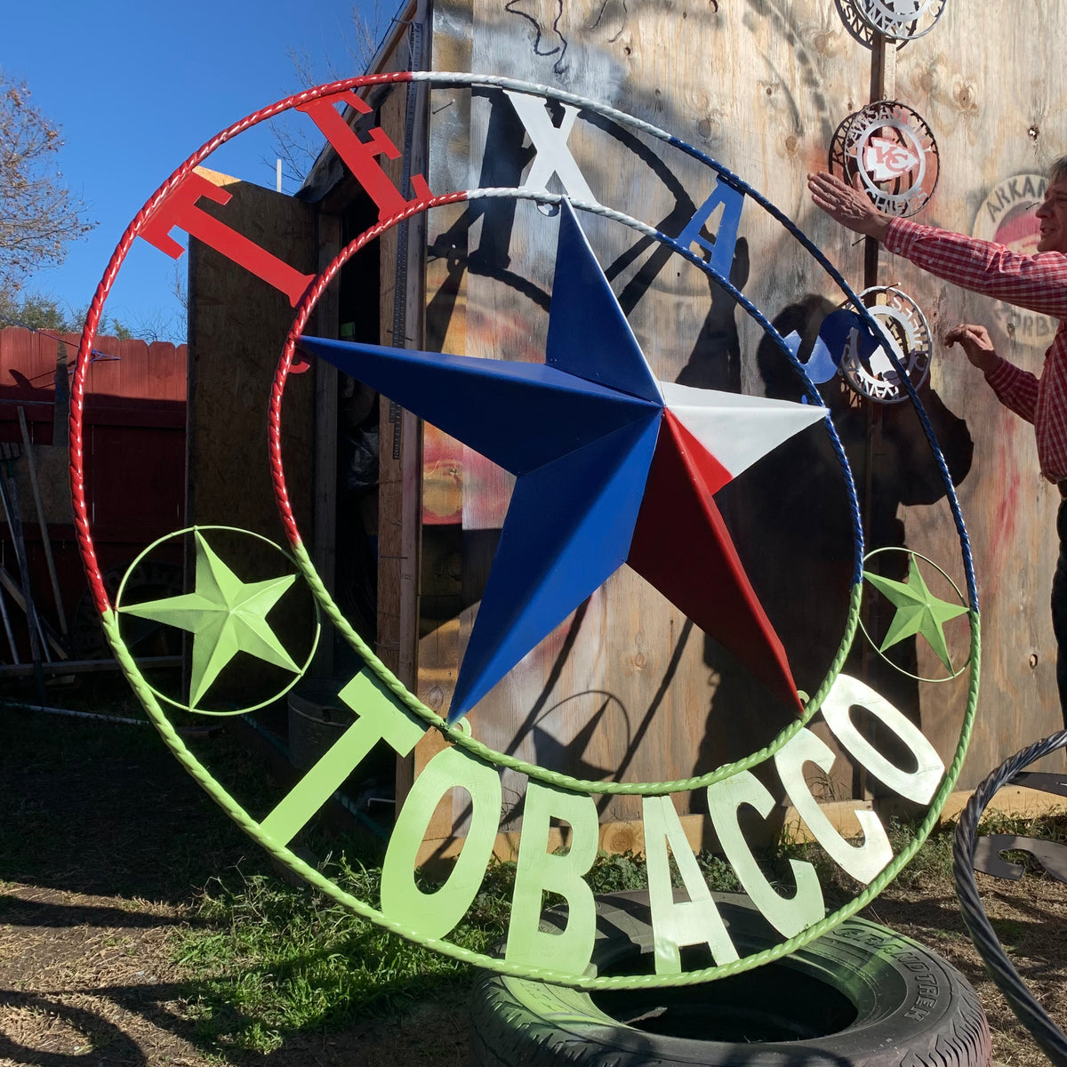 4,5,6 FOOT LARGE OVERSIZE CUSTOM NAME BARN METAL STAR 3d WITH TWISTED ROPE RING DESIGN METAL WALL ART WESTERN HOME DECOR VINTAGE RUSTIC BROWN NEW HANDMADE, 48",60",72" NEW HANDMADE