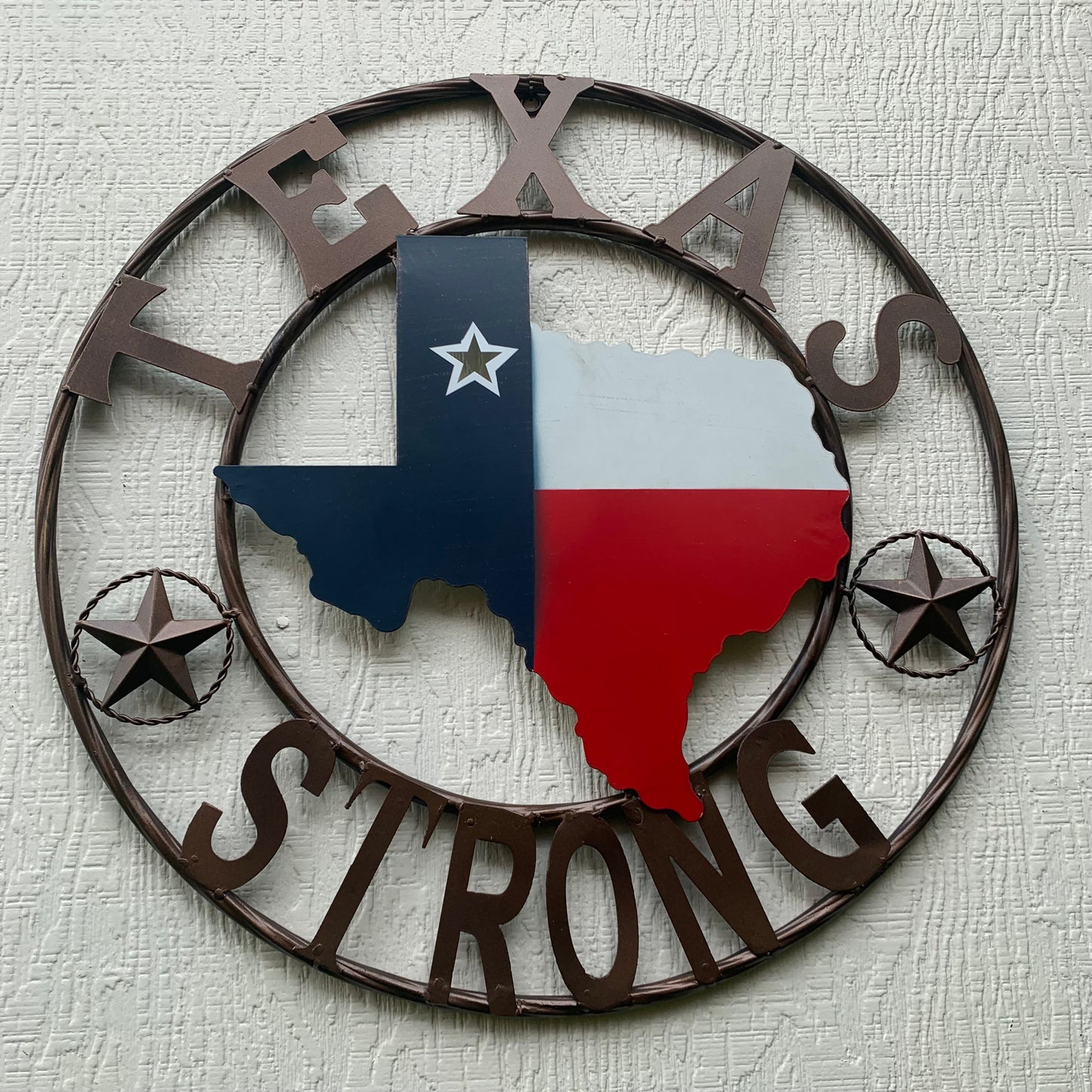 TEXAS STRONG BARN METAL WALL ART SIGN WESTERN HOME DECOR RED WHITE BLUE HANDMADE #EH13213