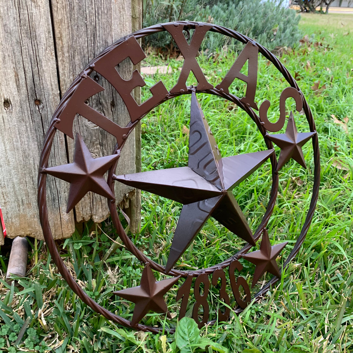 16",24",32",50" RUSTIC BROWN TEXAS 1836 BARN STAR METAL ART WESTERN HOME DECOR VINTAGE RUSTIC DARK BROWN NEW