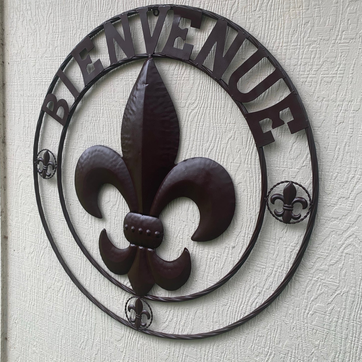 FLEUR DE LIS BIENVENUE COFFEE ESPRESSO BROWN METAL WALL ART WESTERN HOME DECOR HANDMADE #EH12051