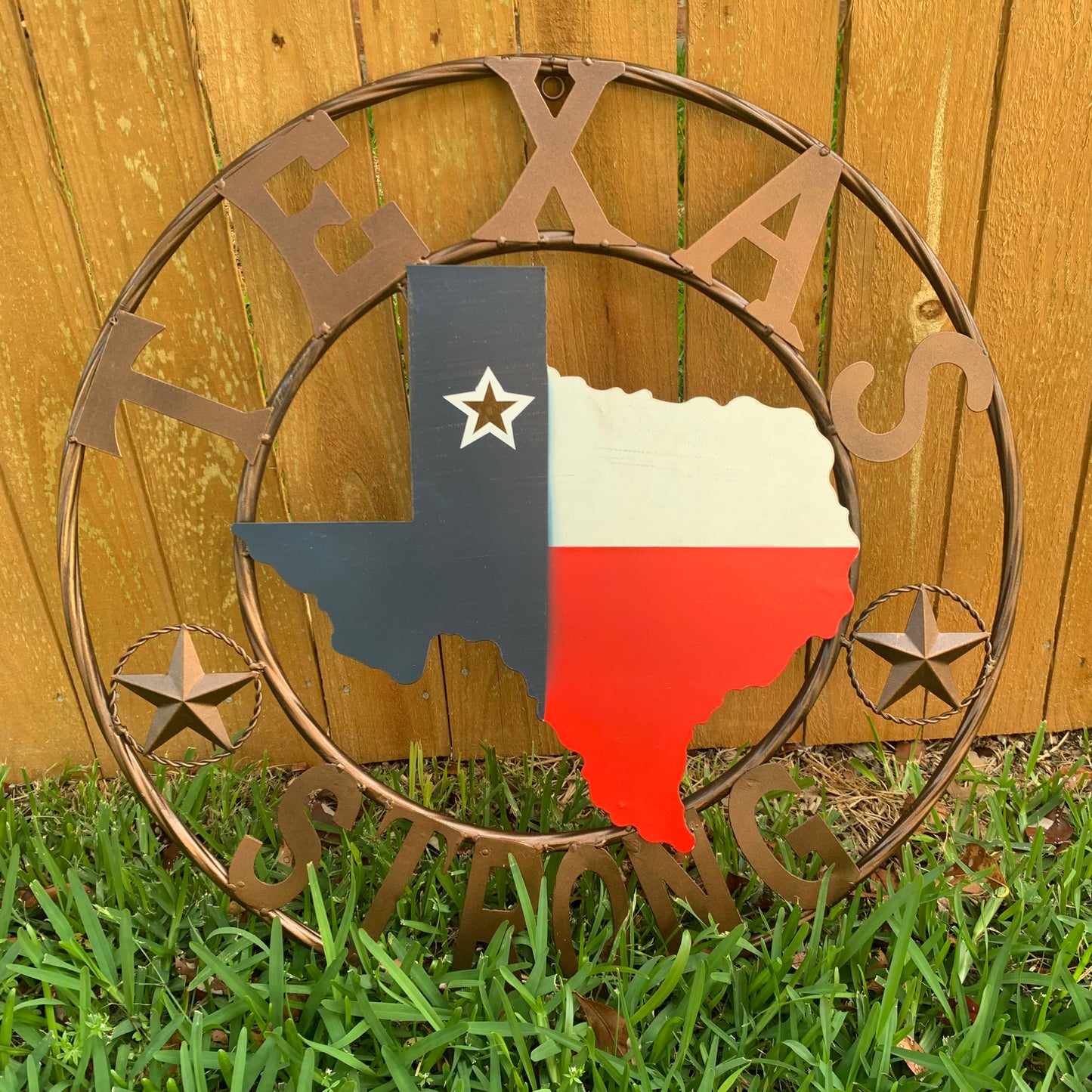 TEXAS STRONG BARN METAL WALL ART SIGN WESTERN HOME DECOR RED WHITE BLUE HANDMADE #EH13213