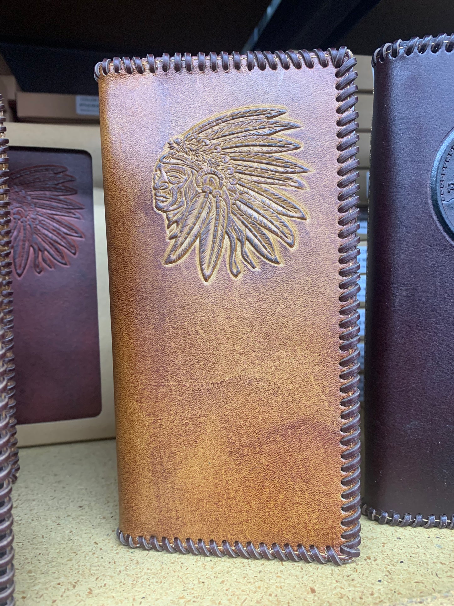 INDIAN CHECKBOOK WALLET MEN'S WALLET GENUINE LEATHER NEW