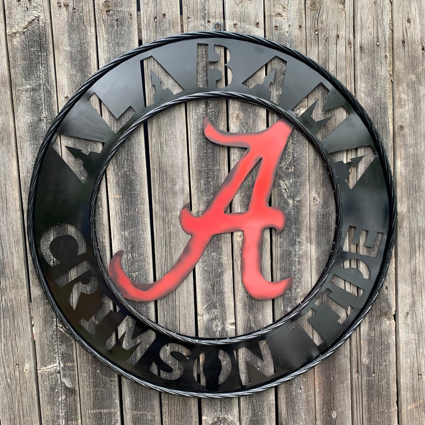 ALABAMA CRIMSON TIDE WIDE BAND RING CUSTOM METAL VINTAGE SIGN TEAM SPORTS HANDMADE