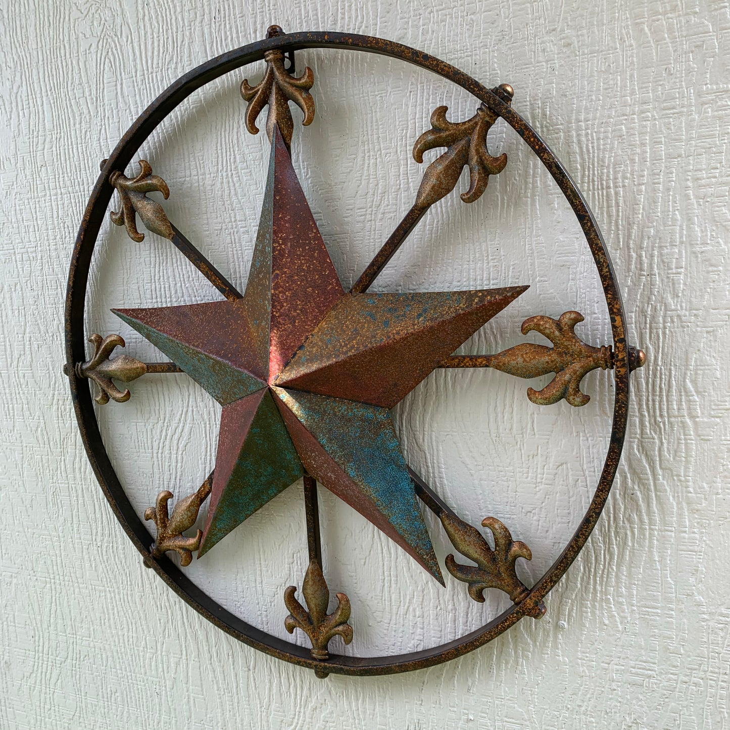 24" RUSTIC STAR & MULTI FLEUR DE LIS METAL WALL ART WESTERN HOME DECOR RED GOLD & TURQUOISE ART