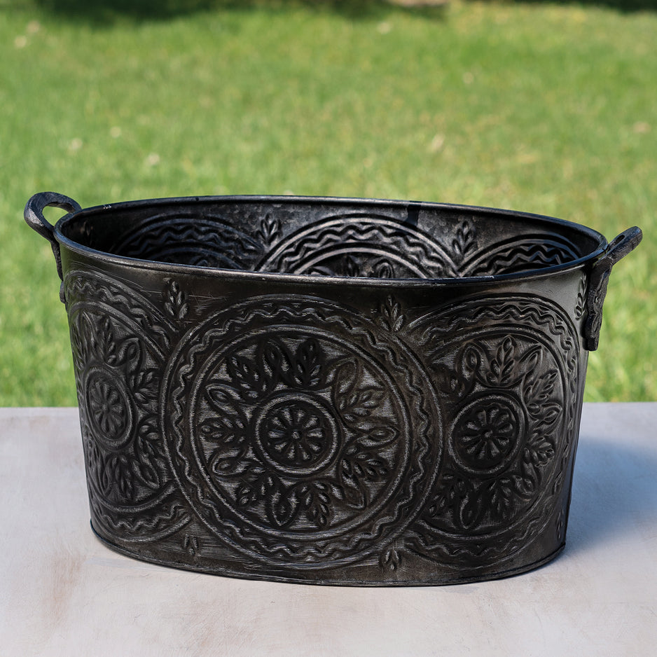 IH_15365 18" BLACK PRINT OVAL TUB BUCKET WESTERN HOME DECOR HANDMADE NEW