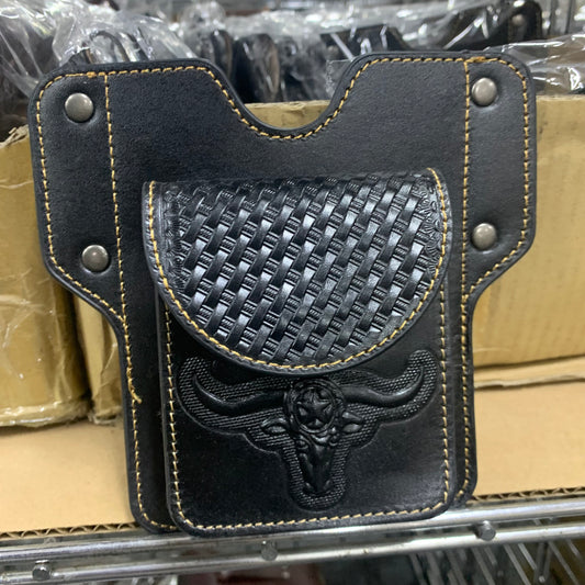7" x 6" GENUINE LEATHER SHOOTING POUCH BELT LOOP HANDMADE NEW -- FREE SHIPPING