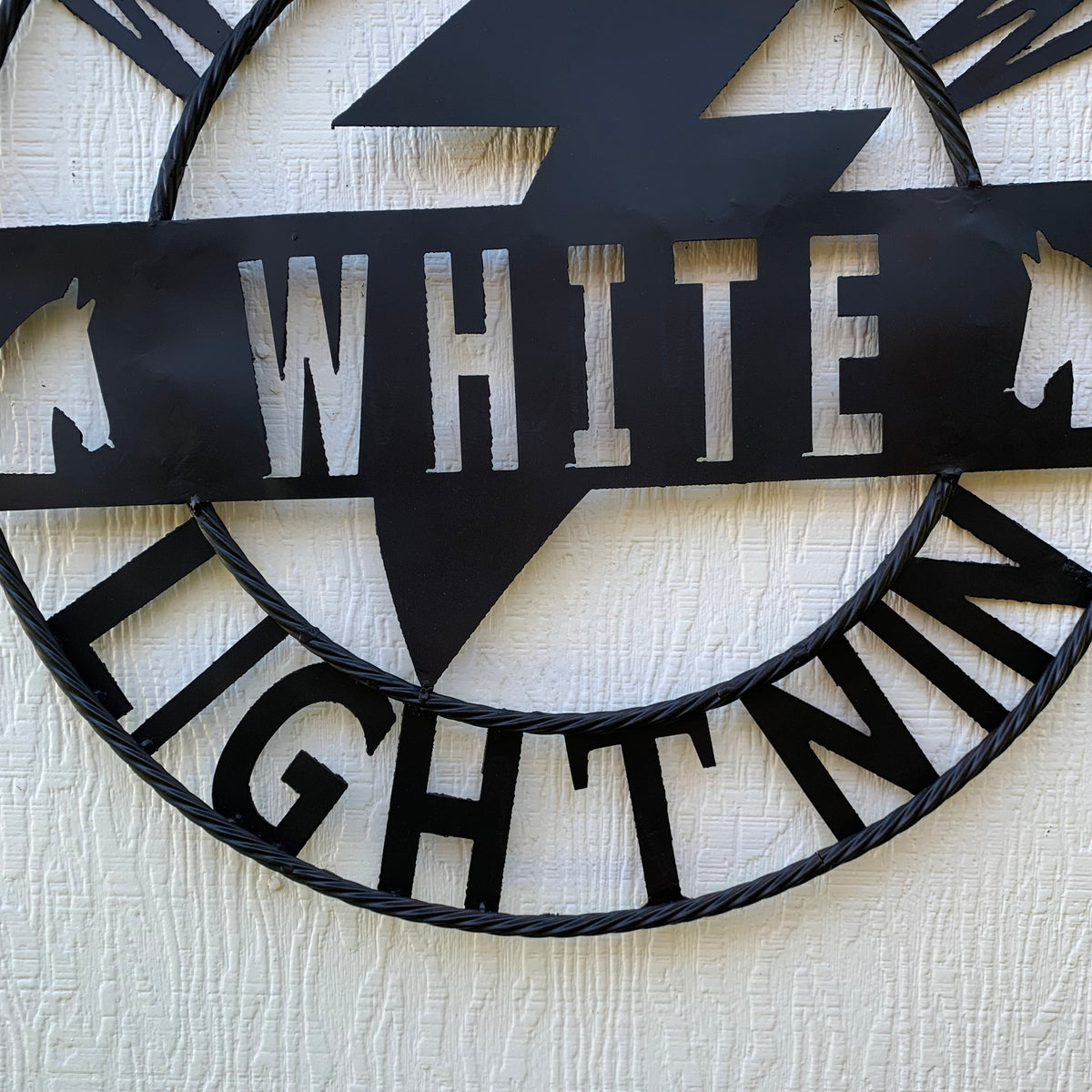 CUSTOM NAME LIGHTNIN HORSE STYLE SIGN RAW METAL BARN ROPE RING WESTERN HOME DECOR HANDMADE 24",32",36"