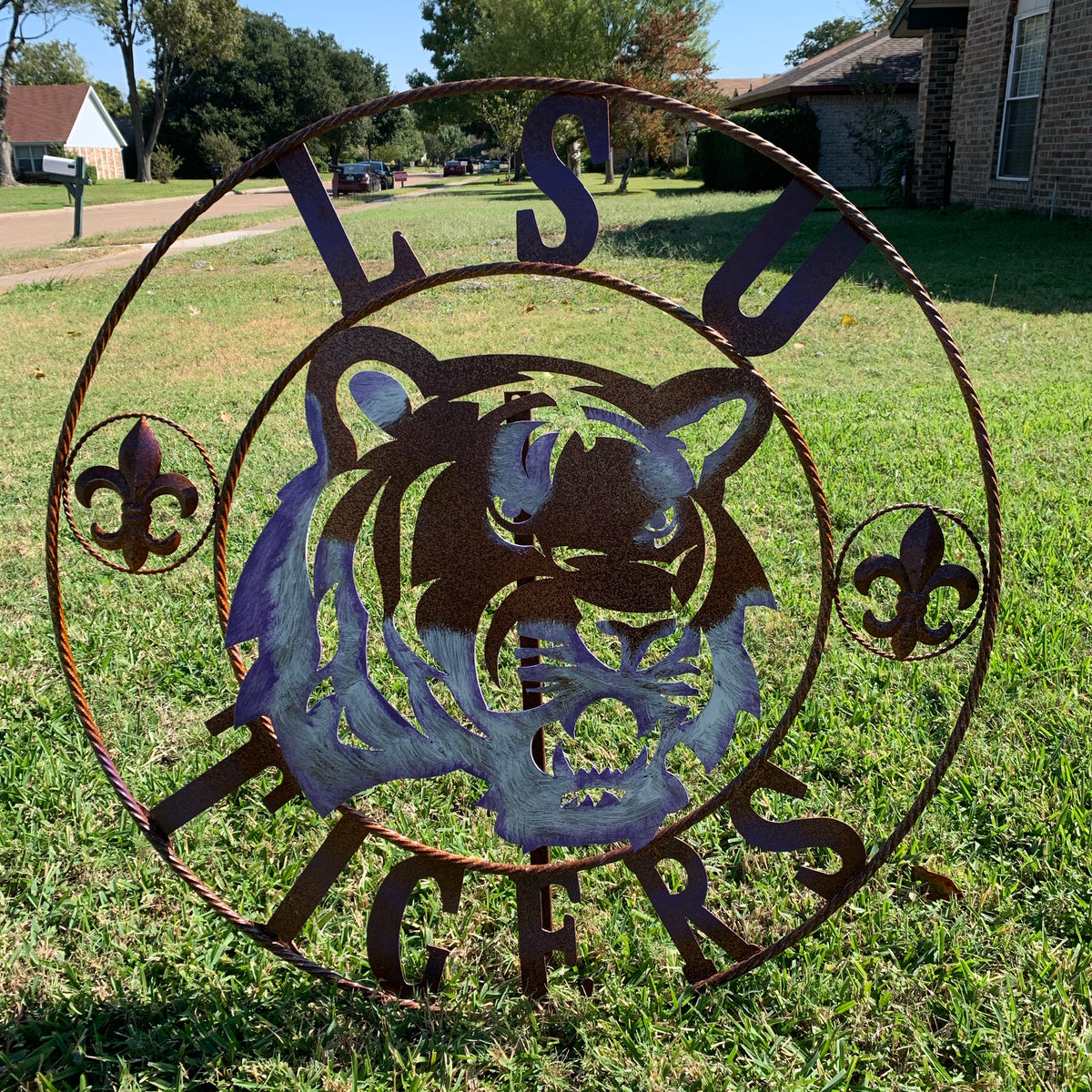 LSU TIGERS PURPLE WHITE CUSTOM METAL VINTAGE CRAFT SIGN TEAM WALL ART WESTERN HOME DECOR HANDMADE