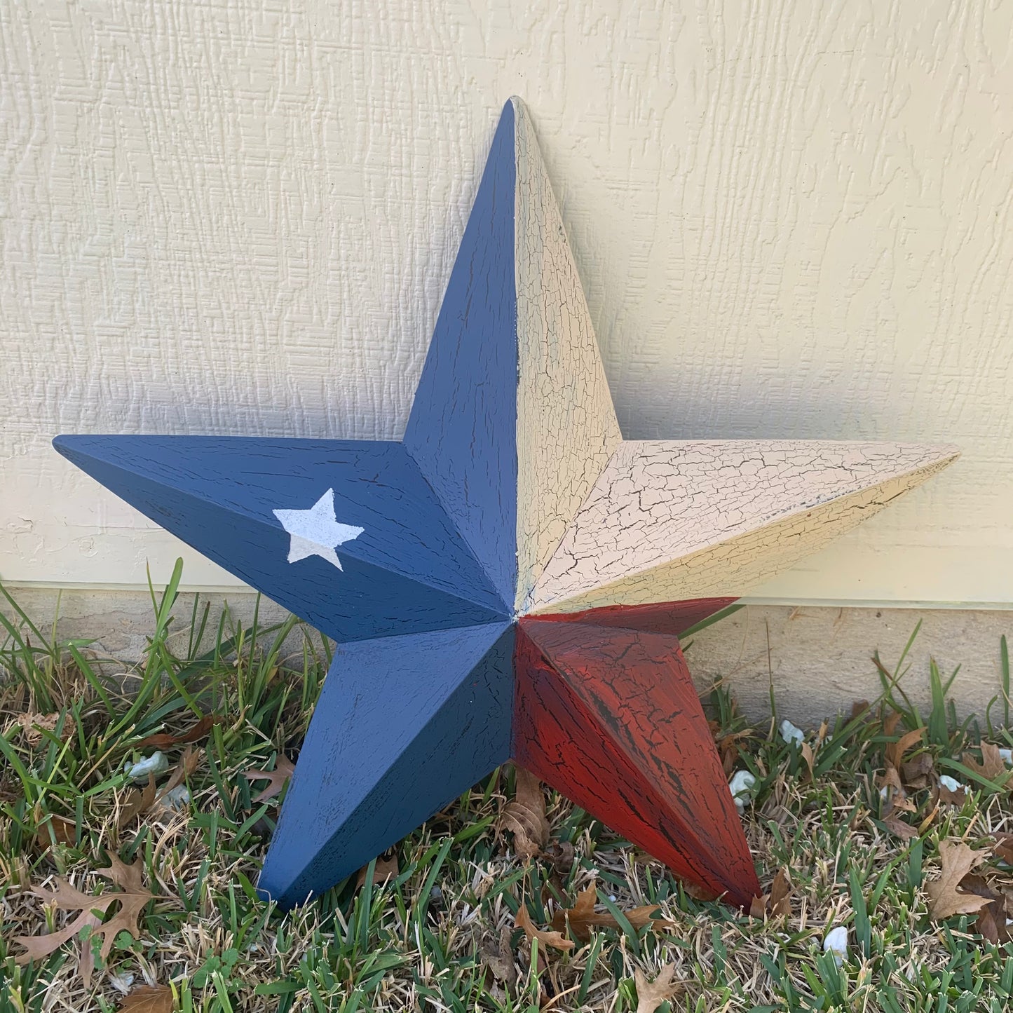 CRACKLE STYLE RED BEIGE & BLUE METAL BARN STAR METAL WALL ART WESTERN HOME DECOR RUSTIC NEW