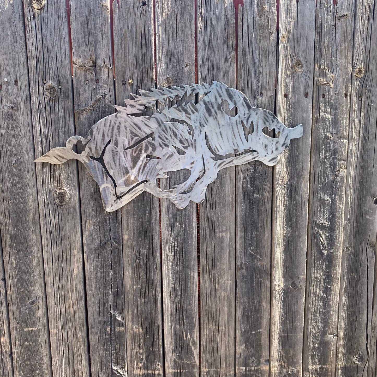 24" X 12" ARKANSAS RAZORBACKS CUSTOM RAW METAL VINTAGE CRAFT WIDE BAND RING TEAM SIGN HANDMADE