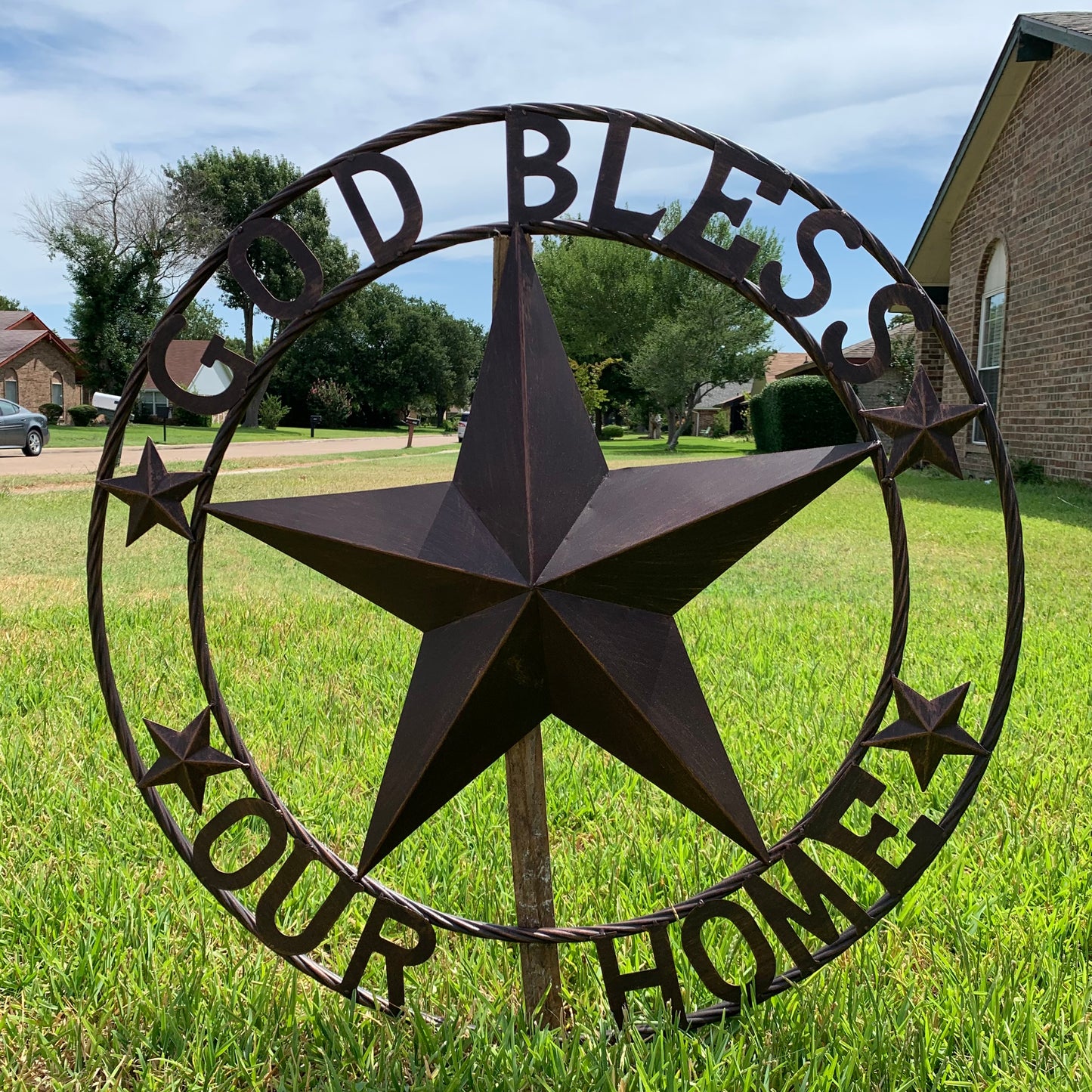 GOD BLESS OUR HOME BARN STAR METAL LONE STAR TWISTED ROPE RING WESTERN HOME DECOR HANDMADE #EH11040