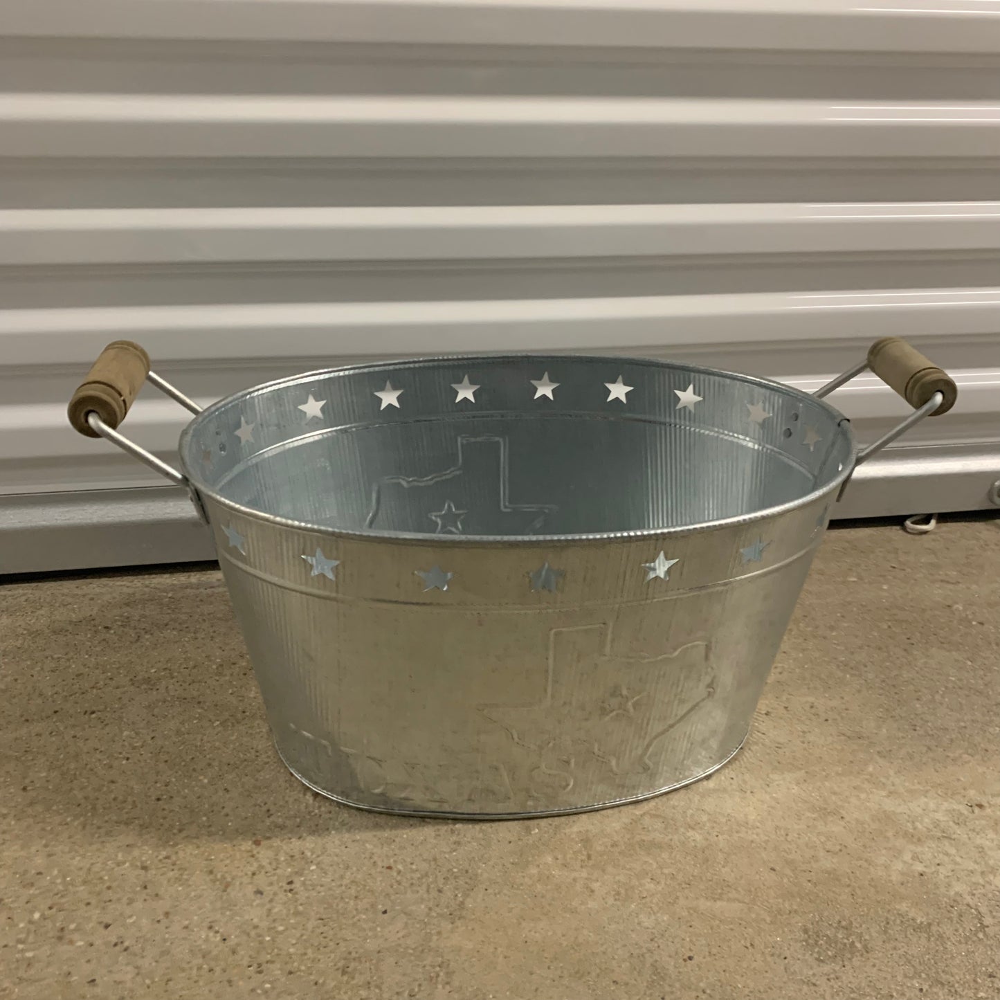 24" TEXAS BUCKET SILVER METAL OVAL TUB BEVERAGE HOLDER WESTERN HOME DECOR HANDMADE NEW #EH12495