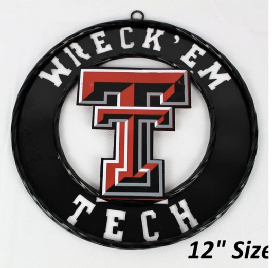 12" WRECKEM TEXAS TECH CUSTOM METAL VINTAGE CRAFT SIGN TEAM HANDMADE