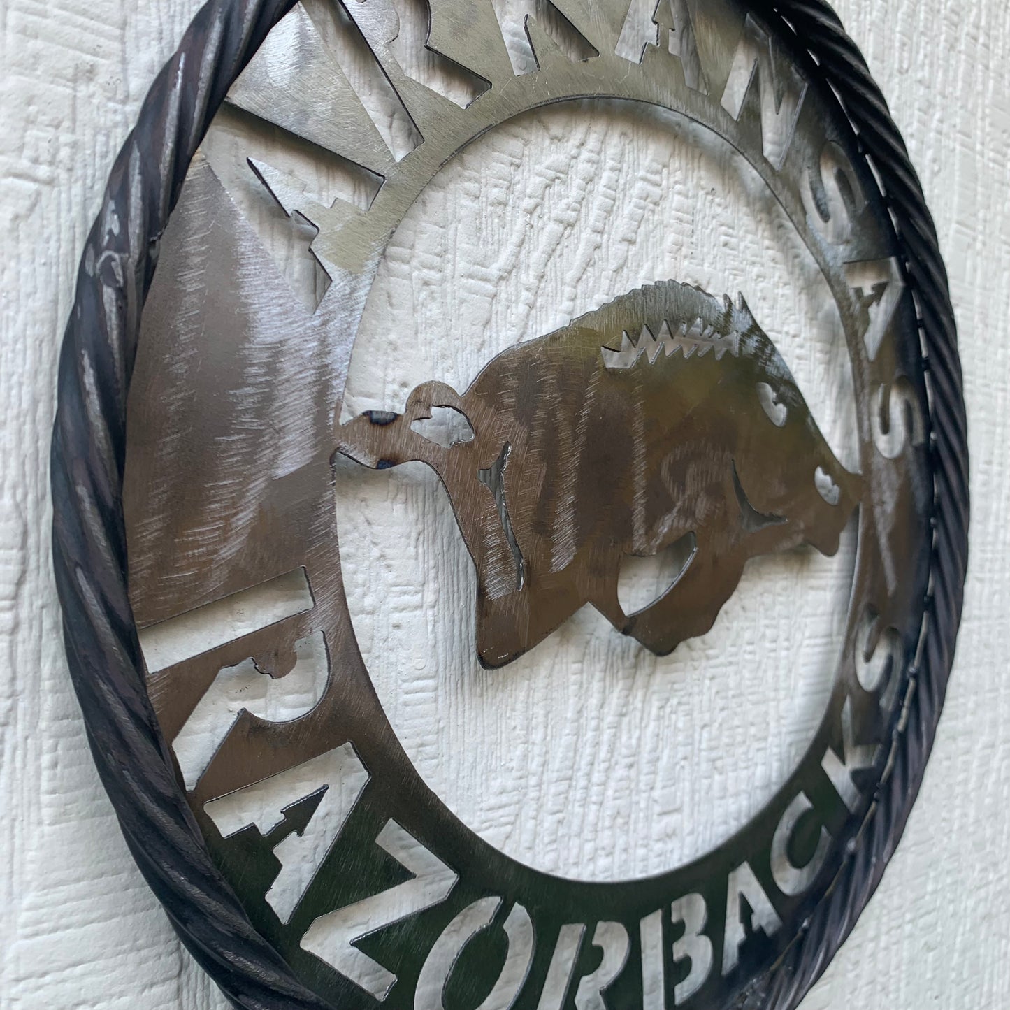 12", 18", 24", 32" ARKANSAS RAZORBACKS CUSTOM RAW METAL VINTAGE CRAFT WIDE BAND RING TEAM SIGN HANDMADE