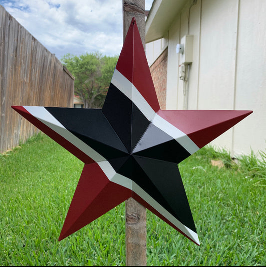 TRINIDAD FLAG STAR RED BLACK & WHITE METAL BARN FLAG STAR METAL WALL ART WESTERN HOME DECOR HANDMADE #EH10476