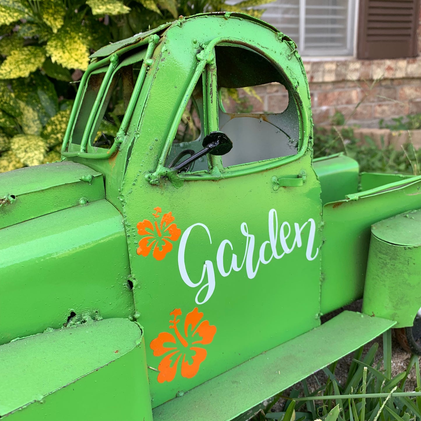 PICKUP TRUCK 20" METAL ART FIGURINE OUTDOOR & INDOOR GARDEN WESTERN HOME DECOR HANDMADE NEW: 20"L x 10"W x 12" H